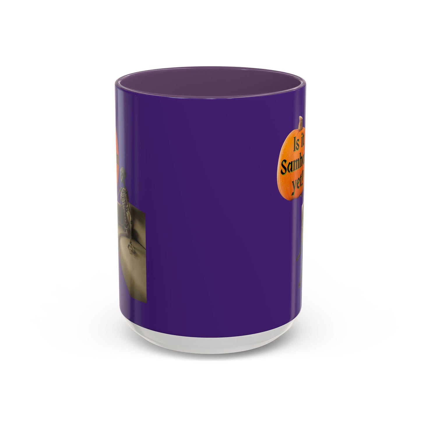 Is it Samhain yet? Skeleton's Pumpkin Purple Accent Mug by CreepyCrafts.boo