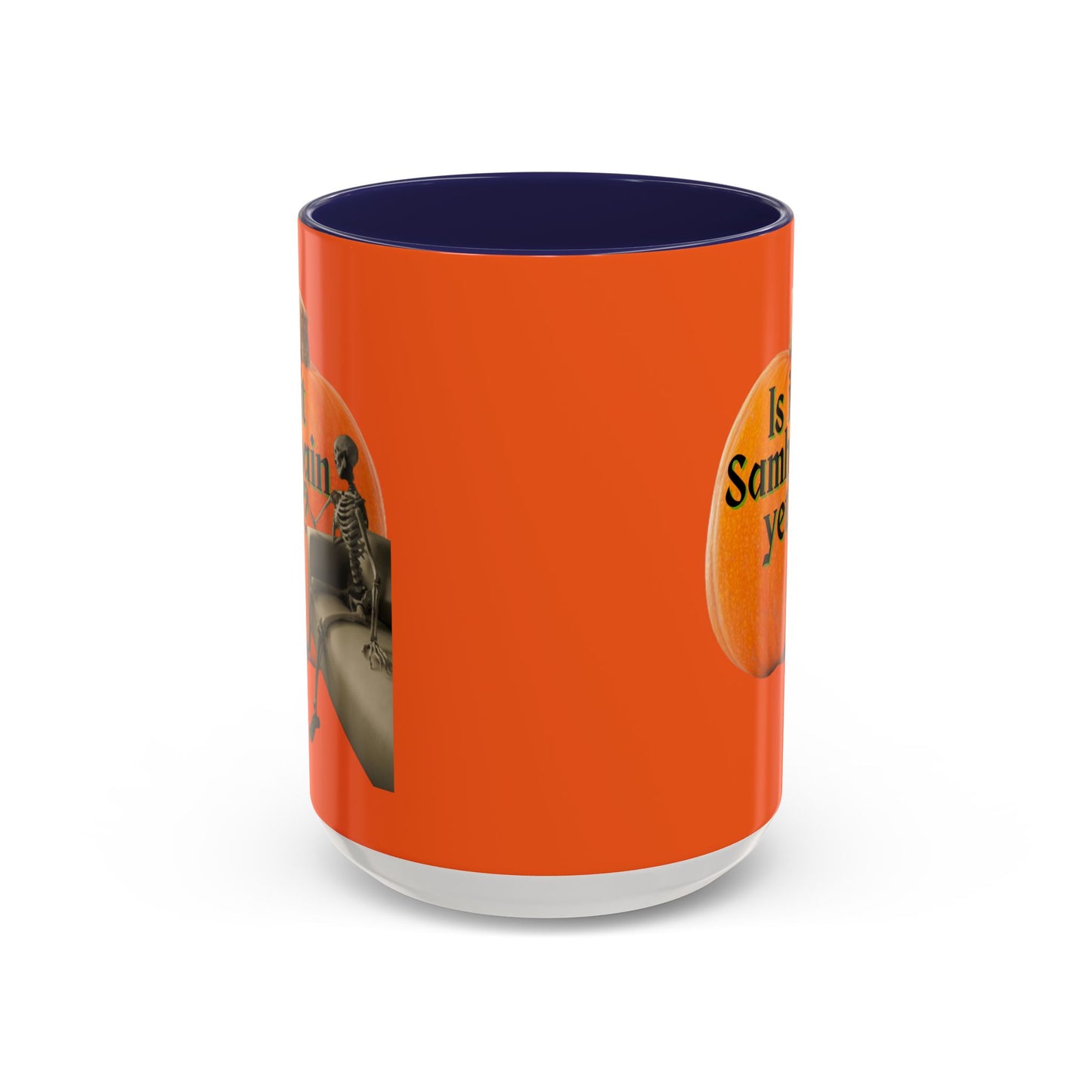 Is It Samhain Yet? Skeleton's Giant Pumpkin Orange Accent Mug by CreepyCrafts.boo