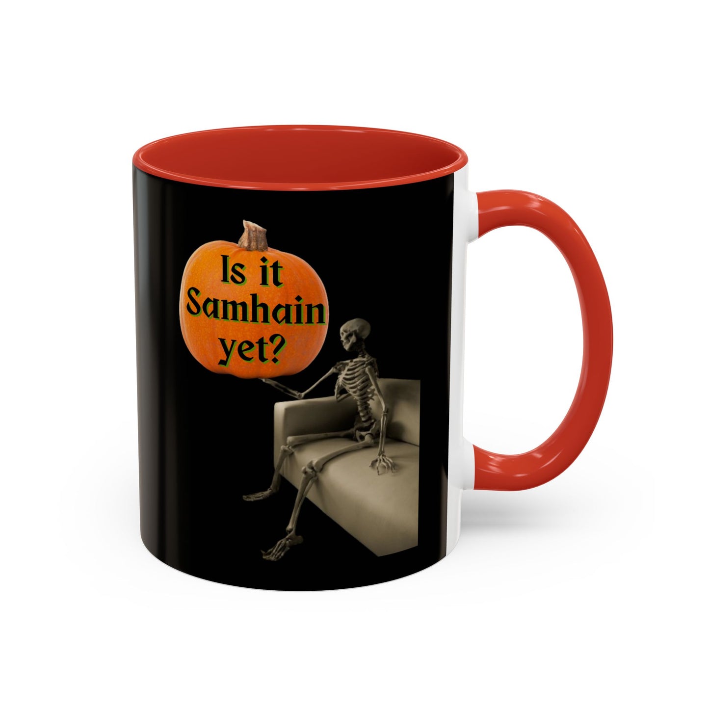Is it Samhain yet? Skeleton's Pumpkin Black Accent Mug by CreepyCrafts.boo