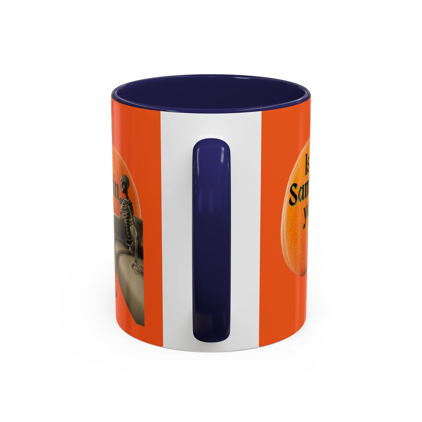 Is It Samhain Yet? Skeleton's Giant Pumpkin Orange Accent Mug by CreepyCrafts.boo
