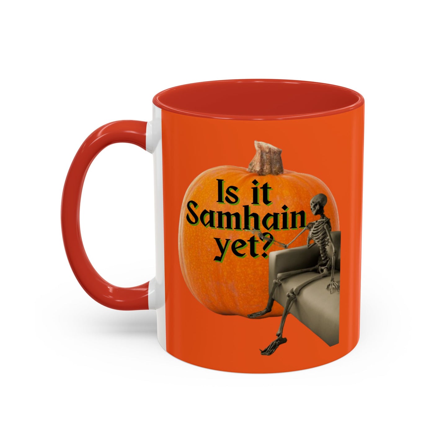 Is It Samhain Yet? Skeleton's Giant Pumpkin Orange Accent Mug by CreepyCrafts.boo