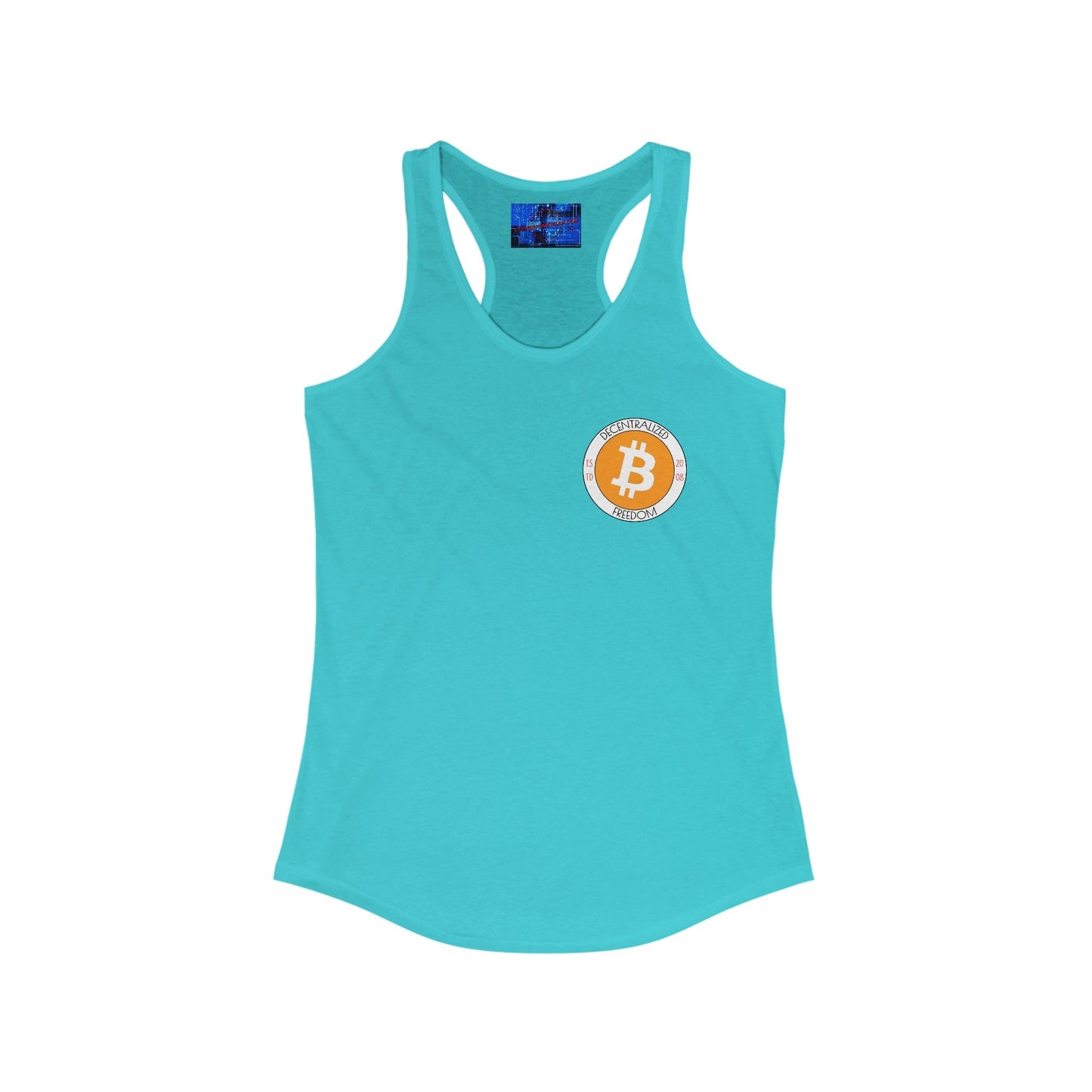2 - sided Bitcoin (BTC) Freedom Women's Racerback Tank Top by cypherpunkgear – cypherpunkgear.com | Cypherpunk Merch
