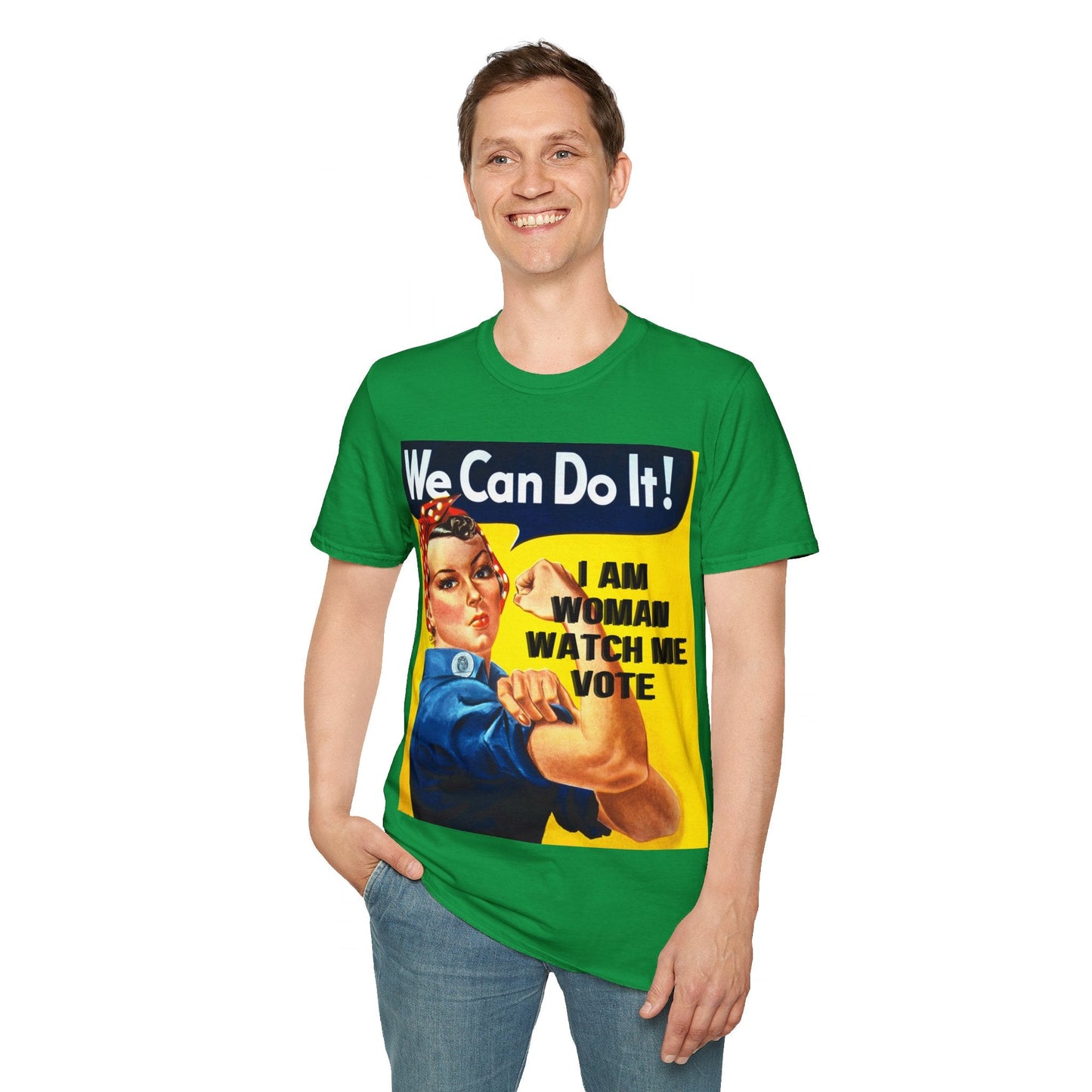 2 - sided I Am Woman Watch Me Vote DKcolors Rosie Unisex T-Shirt by cypherpunkgear – cypherpunkgear.com | Cypherpunk Merch