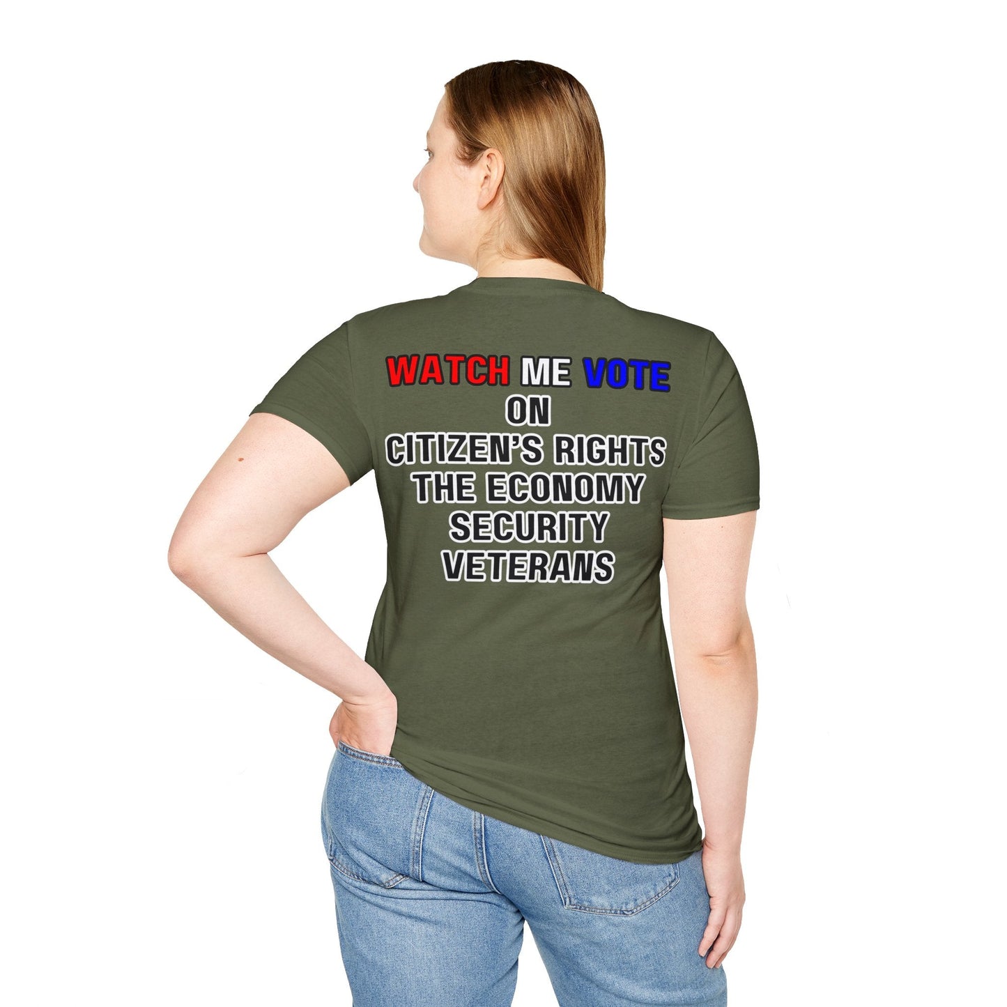 2 - sided I Am Woman Watch Me Vote DKcolors Rosie Unisex T-Shirt by cypherpunkgear – cypherpunkgear.com | Cypherpunk Merch