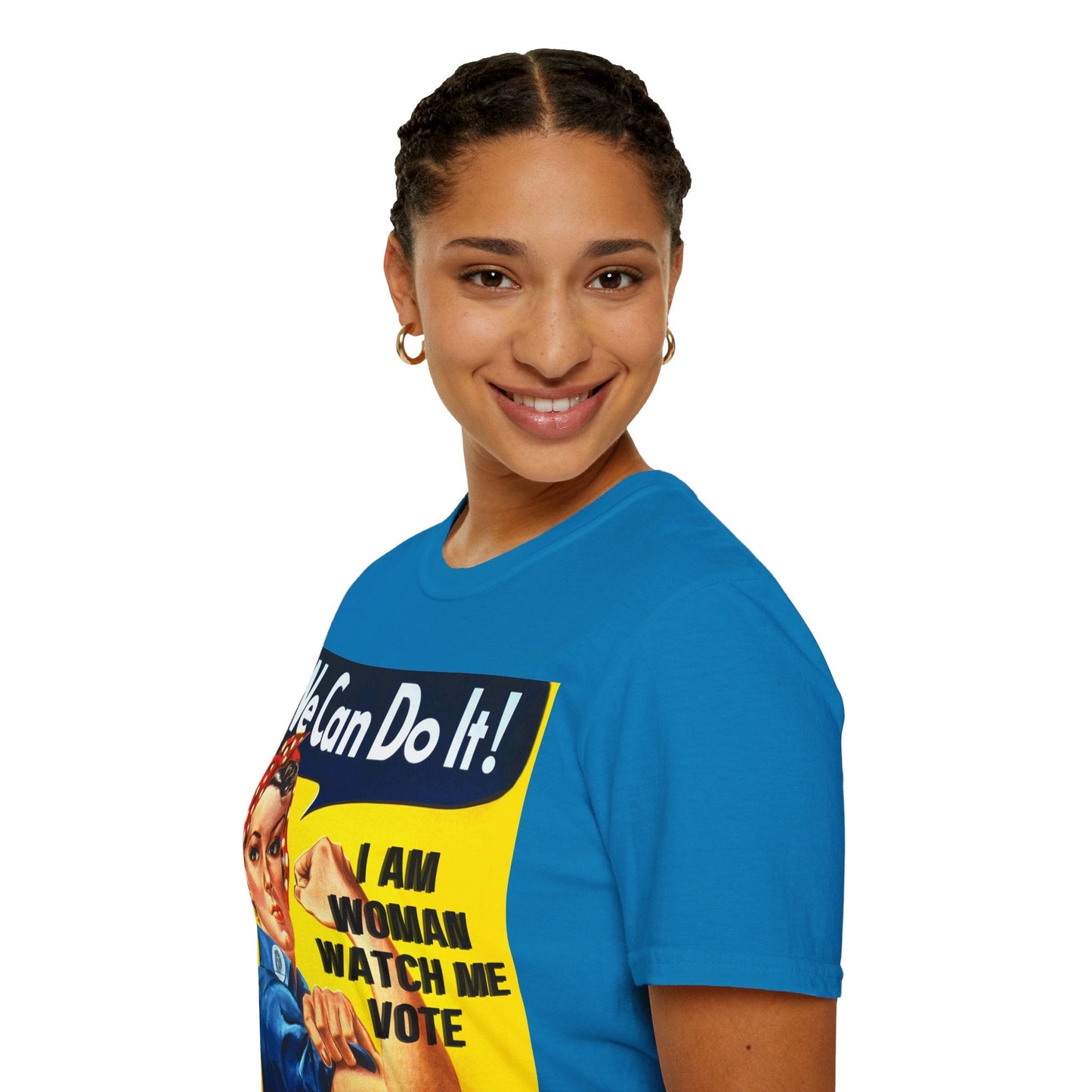 2 - sided I Am Woman Watch Me Vote DKcolors Rosie Unisex T-Shirt by cypherpunkgear – cypherpunkgear.com | Cypherpunk Merch