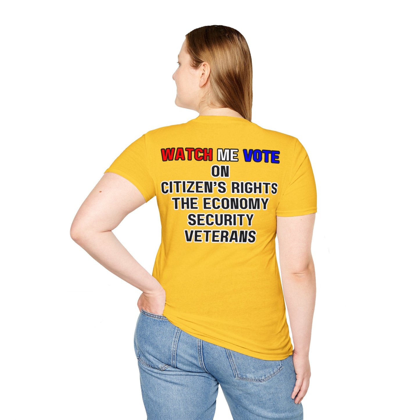 2 - sided I Am Woman Watch Me Vote LTcolors Rosie Unisex T-Shirt by cypherpunkgear – cypherpunkgear.com | Cypherpunk Merch