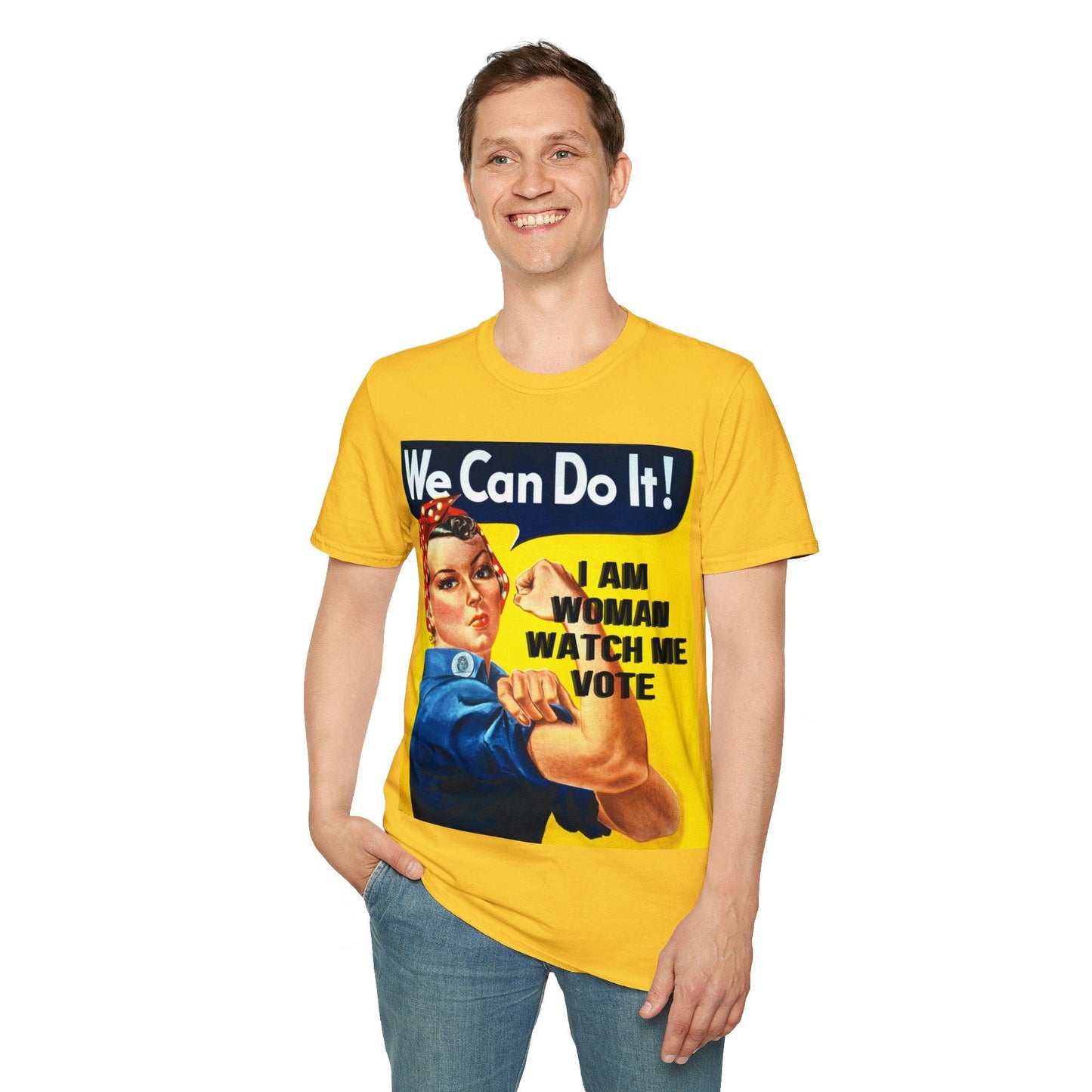 2 - sided I Am Woman Watch Me Vote LTcolors Rosie Unisex T-Shirt by cypherpunkgear – cypherpunkgear.com | Cypherpunk Merch