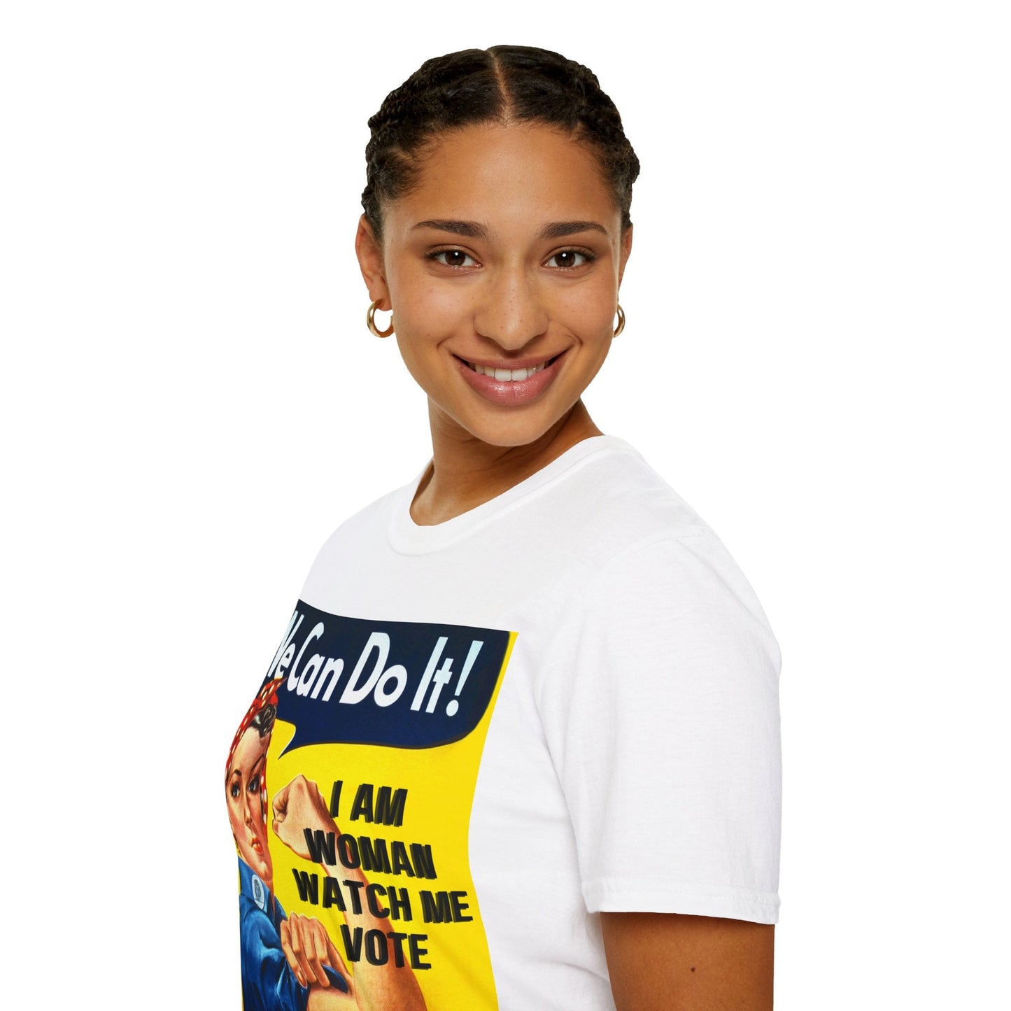 2 - sided I Am Woman Watch Me Vote LTcolors Rosie Unisex T-Shirt by cypherpunkgear – cypherpunkgear.com | Cypherpunk Merch
