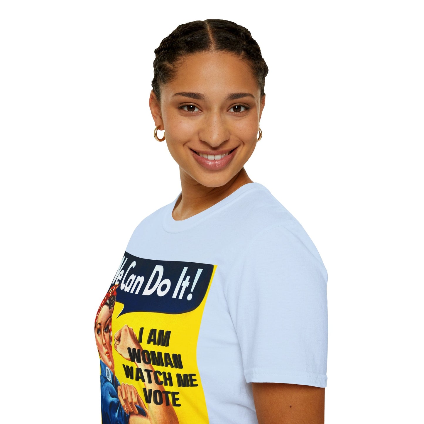 2 - sided I Am Woman Watch Me Vote LTcolors Rosie Unisex T-Shirt by cypherpunkgear – cypherpunkgear.com | Cypherpunk Merch