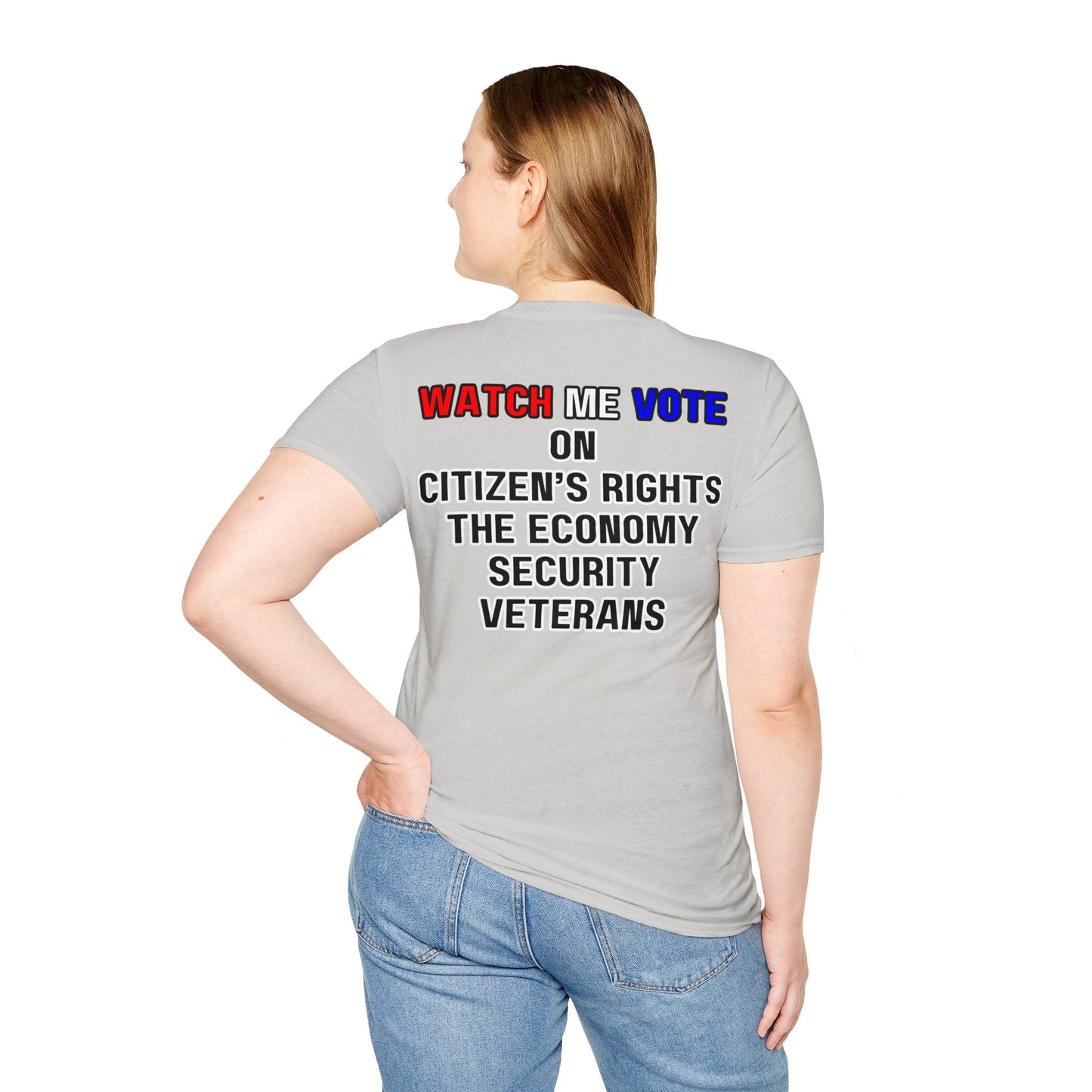 2 - sided I Am Woman Watch Me Vote LTcolors Rosie Unisex T-Shirt by cypherpunkgear – cypherpunkgear.com | Cypherpunk Merch