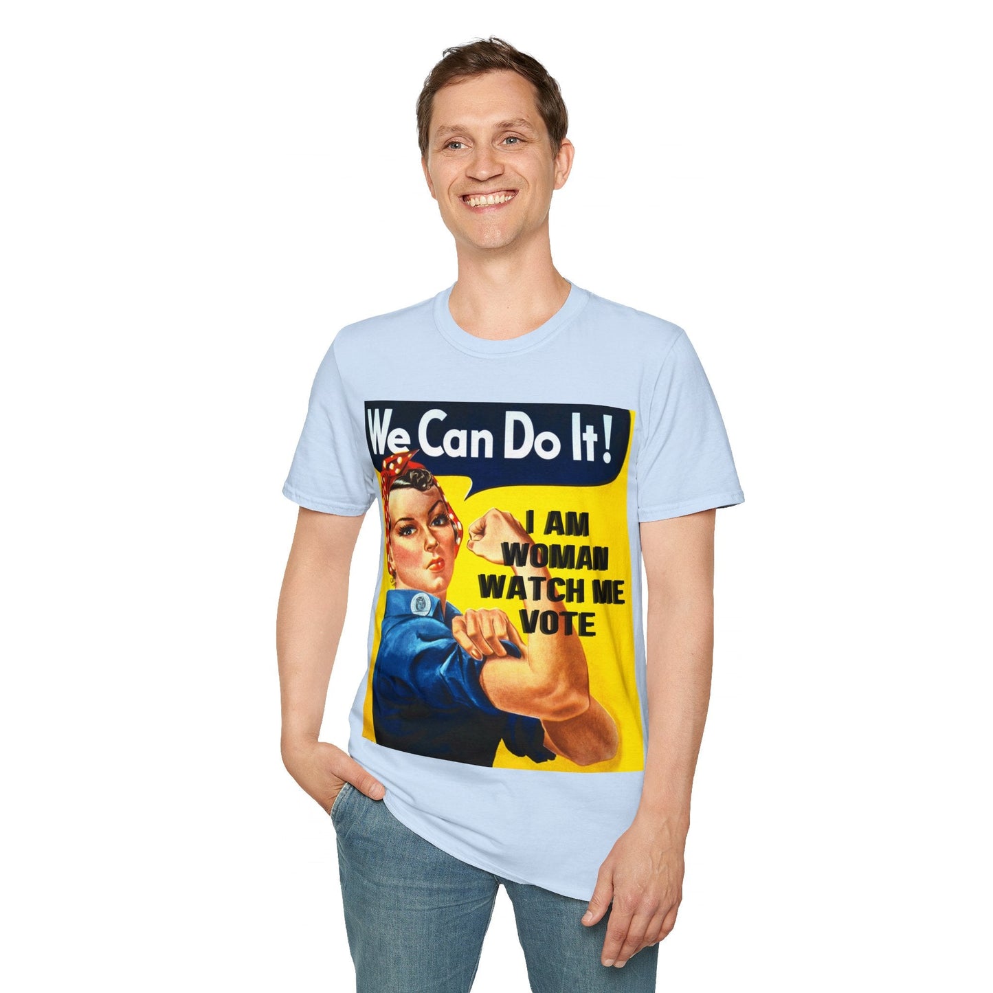 2 - sided I Am Woman Watch Me Vote LTcolors Rosie Unisex T-Shirt by cypherpunkgear – cypherpunkgear.com | Cypherpunk Merch