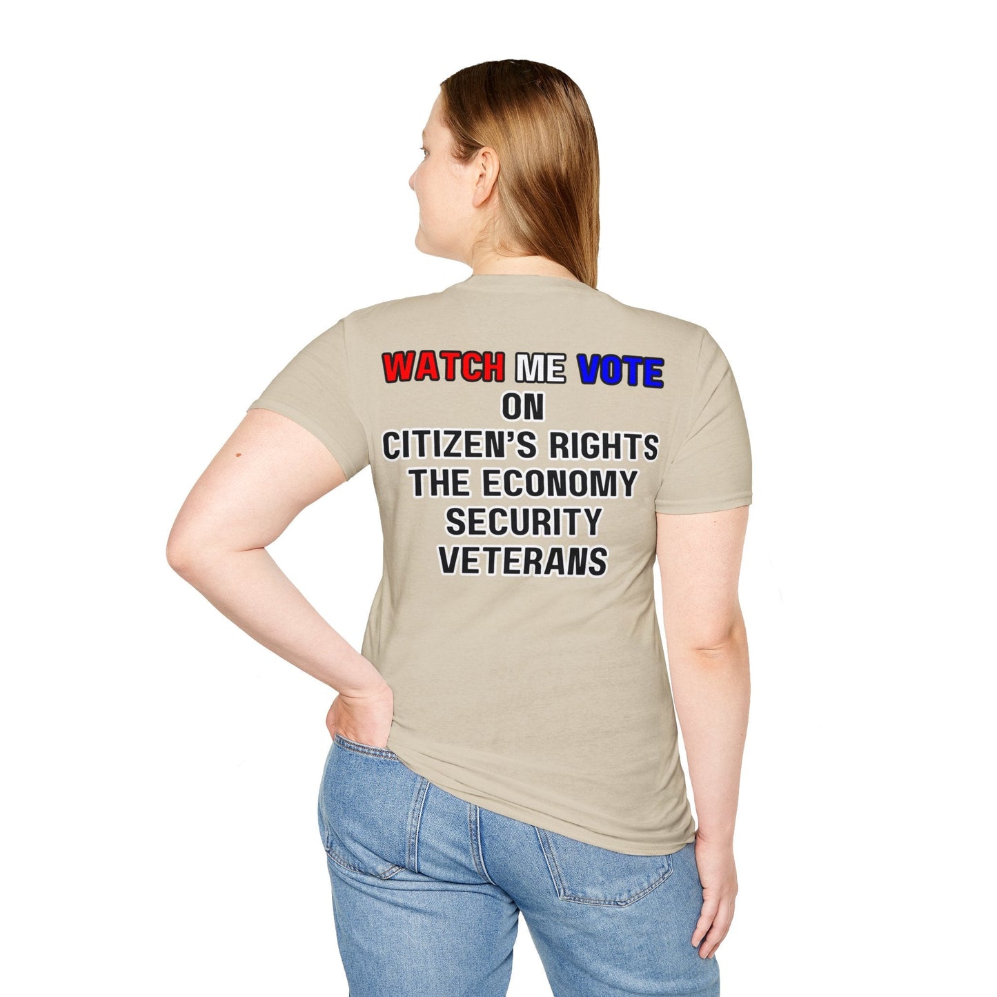 2 - sided I Am Woman Watch Me Vote LTcolors Rosie Unisex T-Shirt by cypherpunkgear – cypherpunkgear.com | Cypherpunk Merch