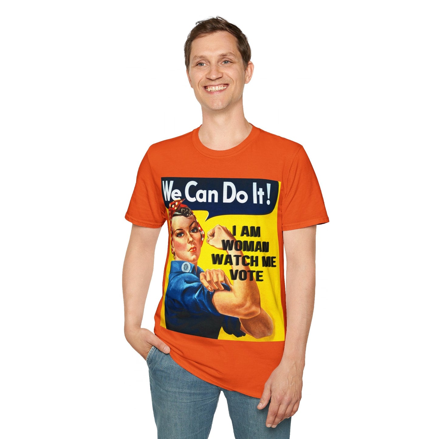 2 - sided I Am Woman Watch Me Vote LTcolors Rosie Unisex T-Shirt by cypherpunkgear – cypherpunkgear.com | Cypherpunk Merch