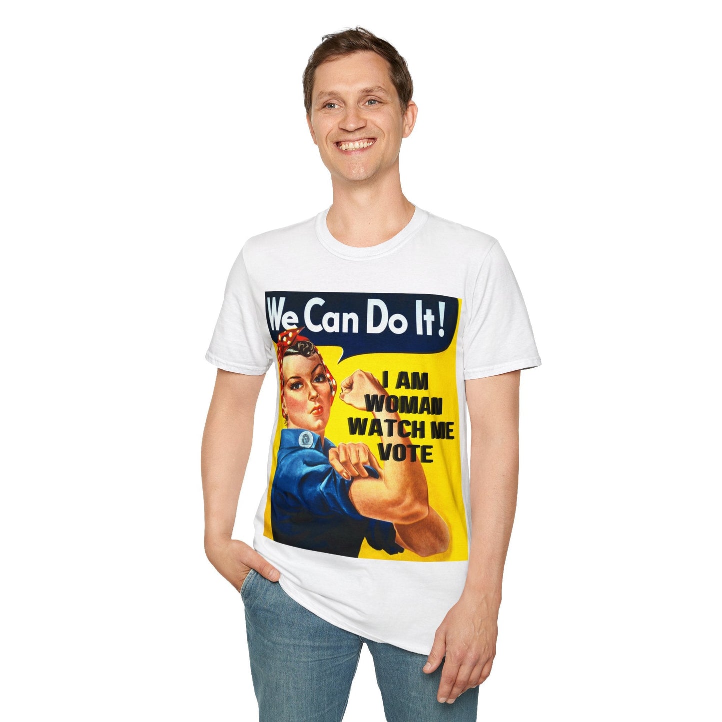 2 - sided I Am Woman Watch Me Vote LTcolors Rosie Unisex T-Shirt by cypherpunkgear – cypherpunkgear.com | Cypherpunk Merch