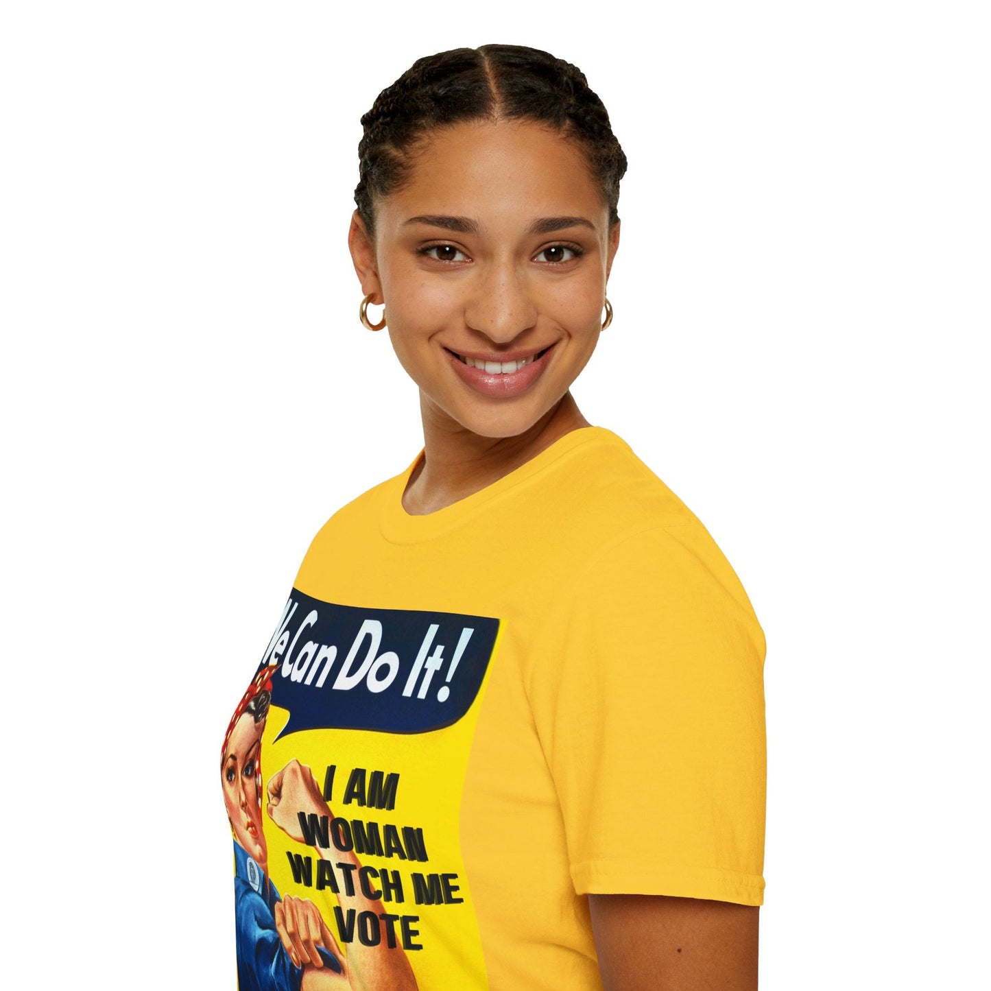 2 - sided I Am Woman Watch Me Vote LTcolors Rosie Unisex T-Shirt by cypherpunkgear – cypherpunkgear.com | Cypherpunk Merch
