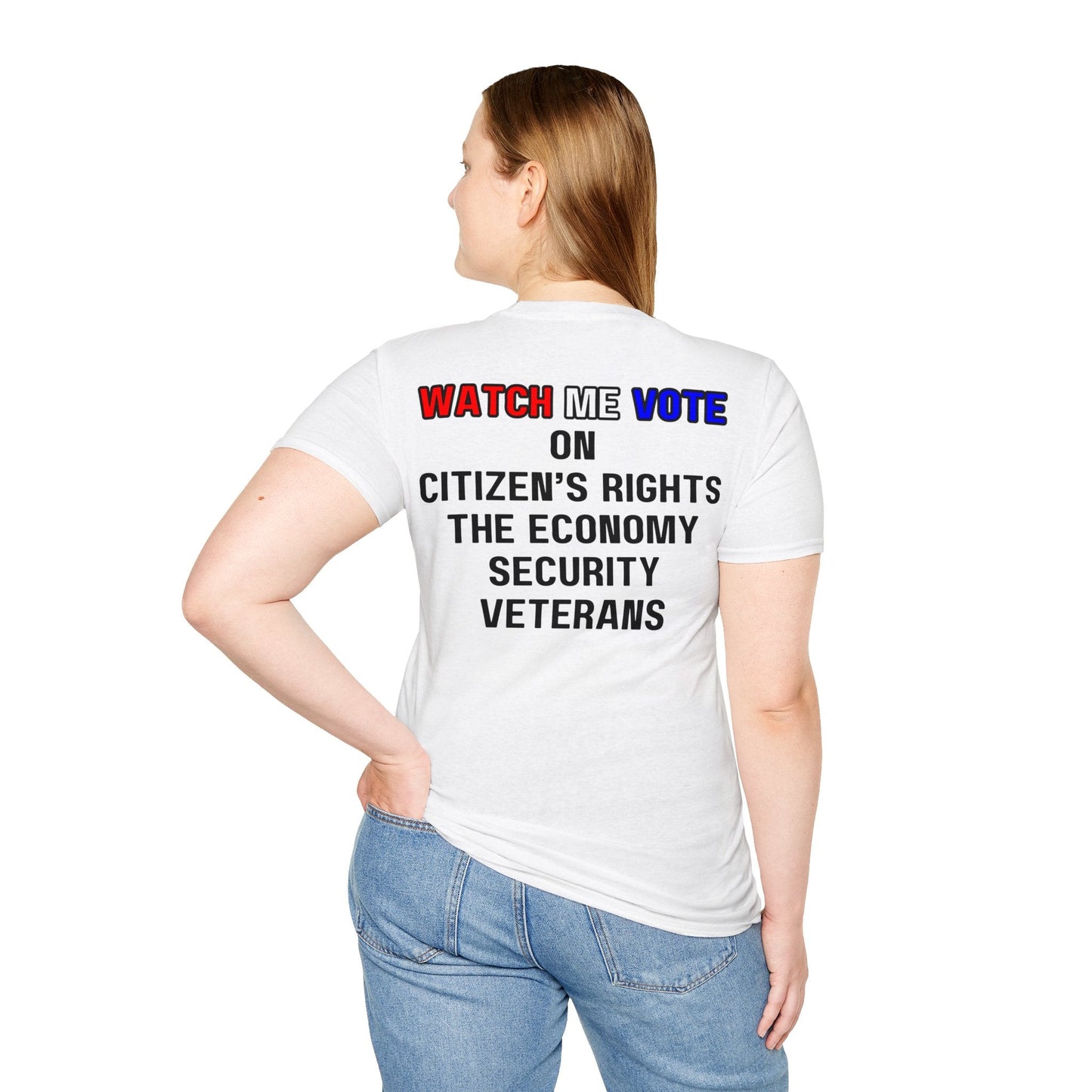 2 - sided I Am Woman Watch Me Vote LTcolors Rosie Unisex T-Shirt by cypherpunkgear – cypherpunkgear.com | Cypherpunk Merch
