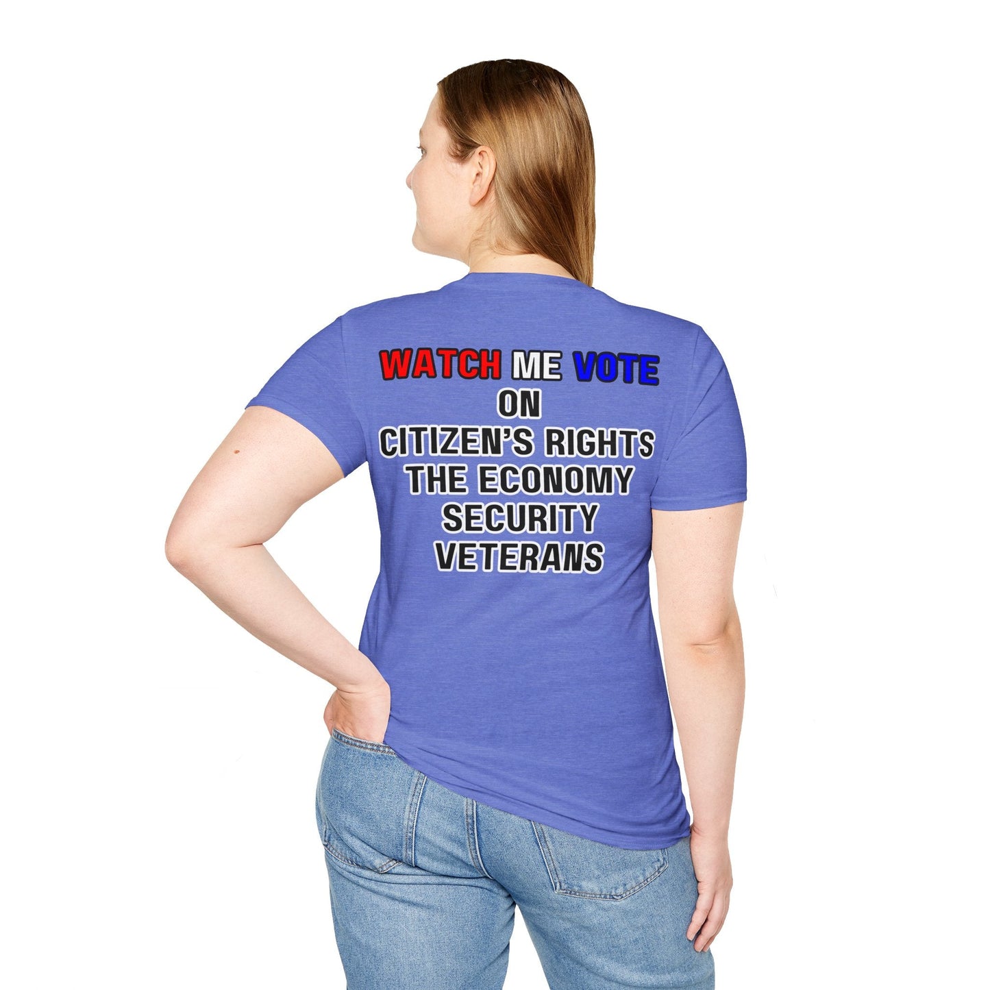 2 - sided I Am Woman Watch Me Vote LTcolors Rosie Unisex T-Shirt by cypherpunkgear – cypherpunkgear.com | Cypherpunk Merch