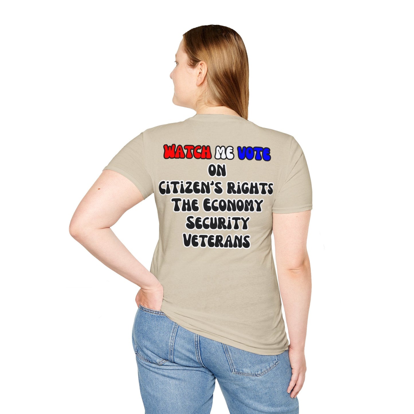2 - sided I Am Woman Watch Me Vote LTcolors Unisex T-Shirt by cypherpunkgear – cypherpunkgear.com | Cypherpunk Merch