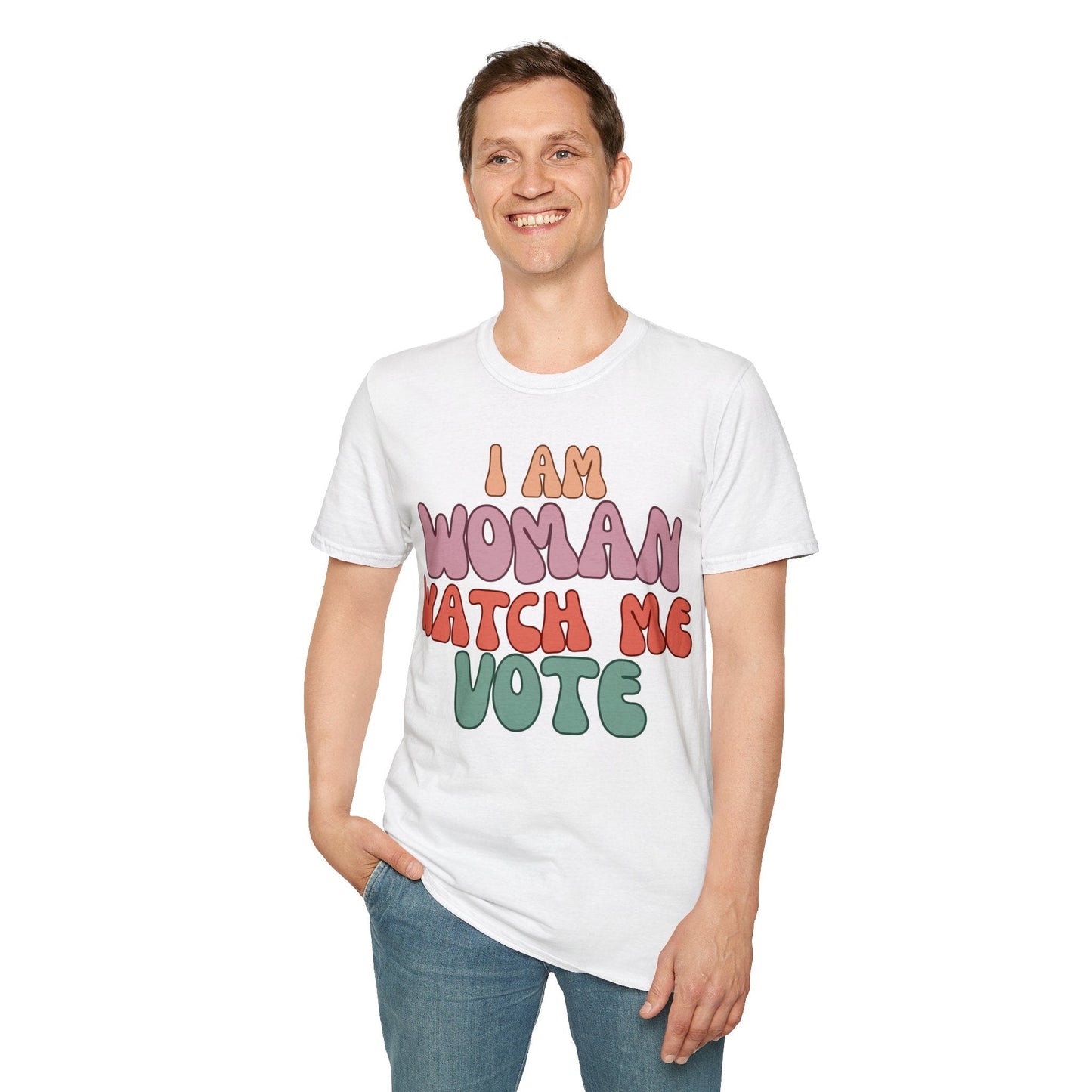 2 - sided I Am Woman Watch Me Vote LTcolors Unisex T-Shirt by cypherpunkgear – cypherpunkgear.com | Cypherpunk Merch