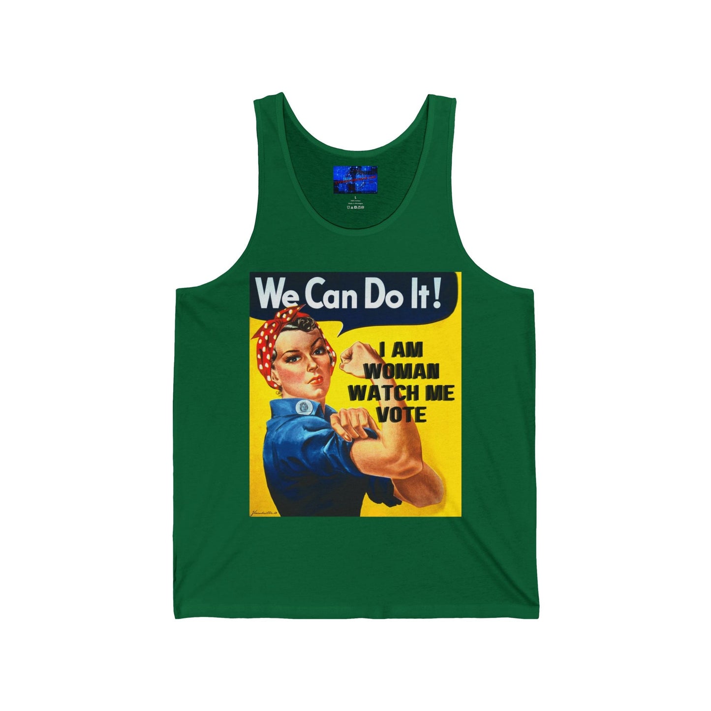 2 - sided I Am Woman Watch Me Vote Rosie Unisex Jersey Tank Top by cypherpunkgear – cypherpunkgear.com | Cypherpunk Merch