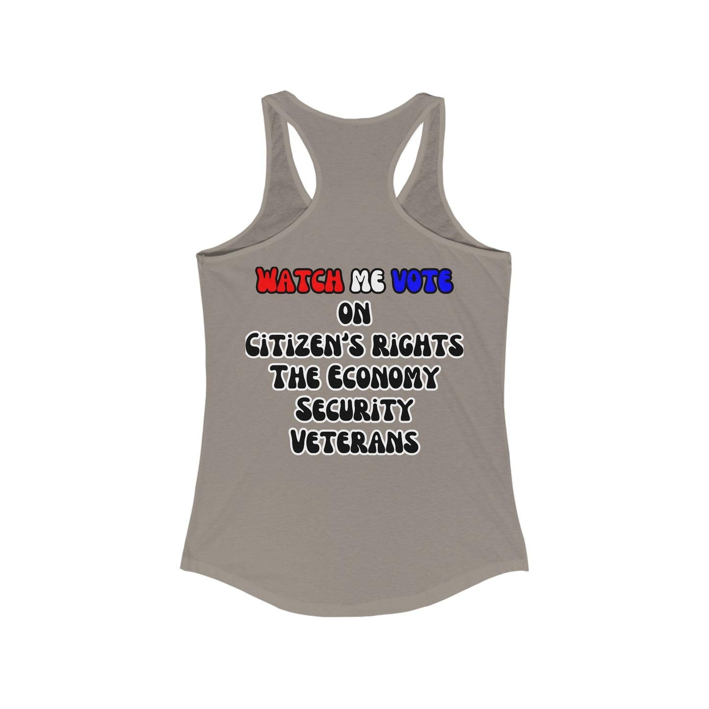 2 - sided I Am Woman Watch Me Vote Women's Racerback Tank Top by cypherpunkgear – cypherpunkgear.com | Cypherpunk Merch