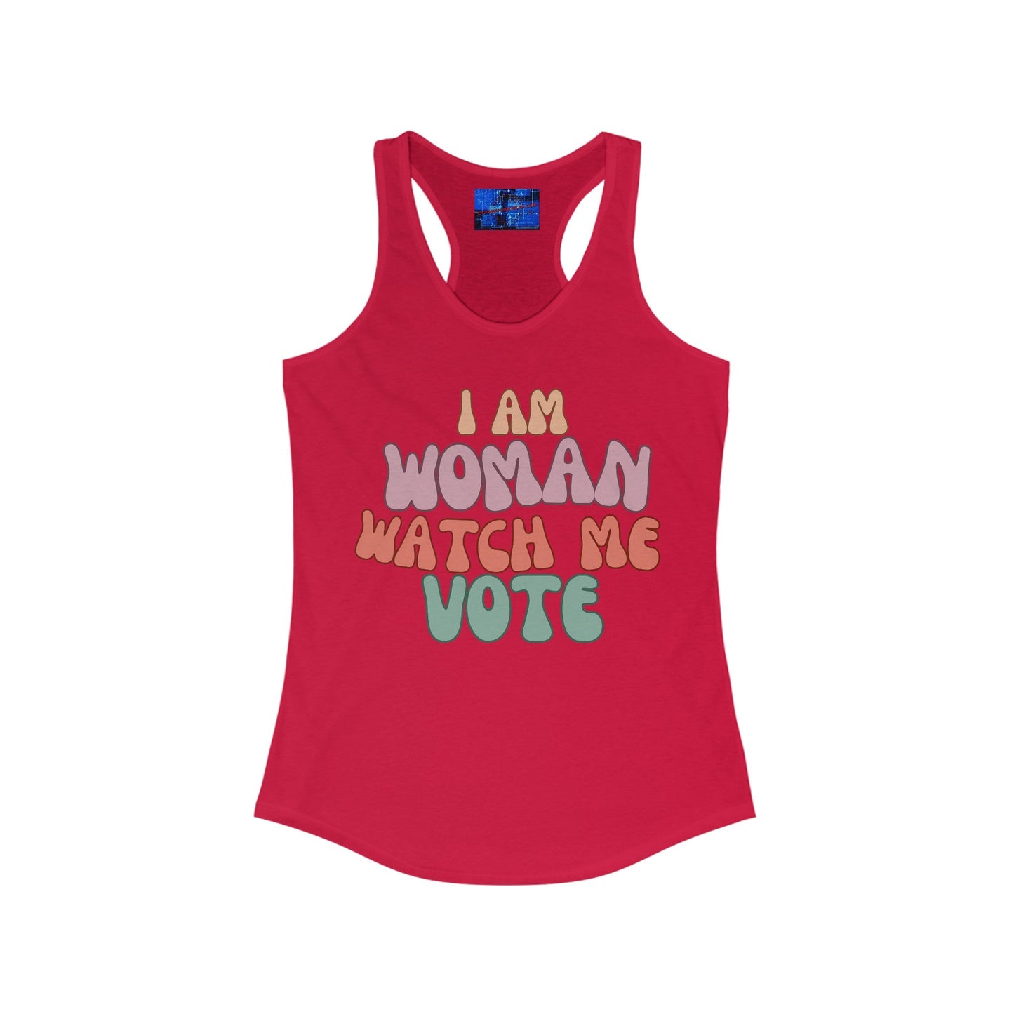 2 - sided I Am Woman Watch Me Vote Women's Racerback Tank Top by cypherpunkgear – cypherpunkgear.com | Cypherpunk Merch