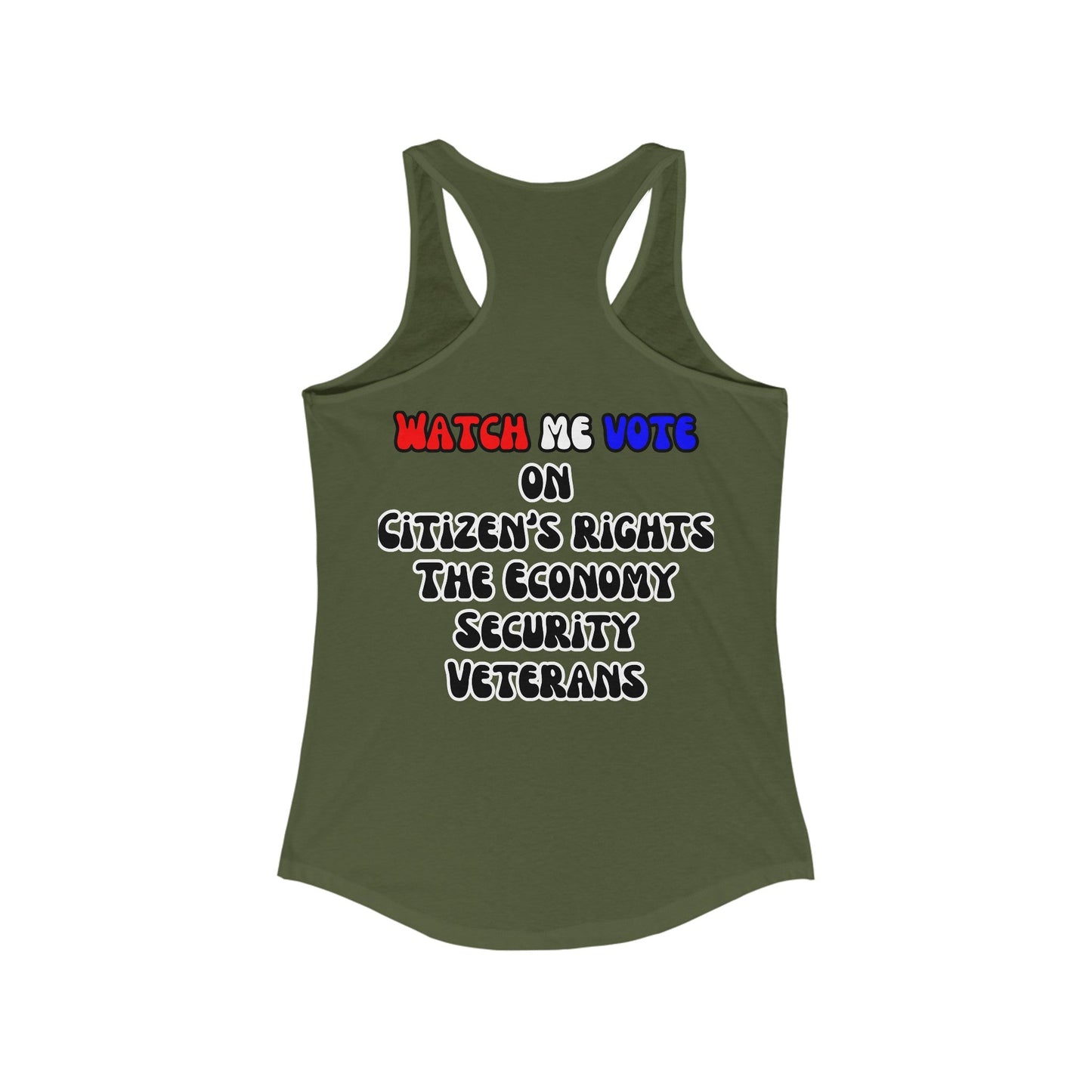 2 - sided I Am Woman Watch Me Vote Women's Racerback Tank Top by cypherpunkgear – cypherpunkgear.com | Cypherpunk Merch