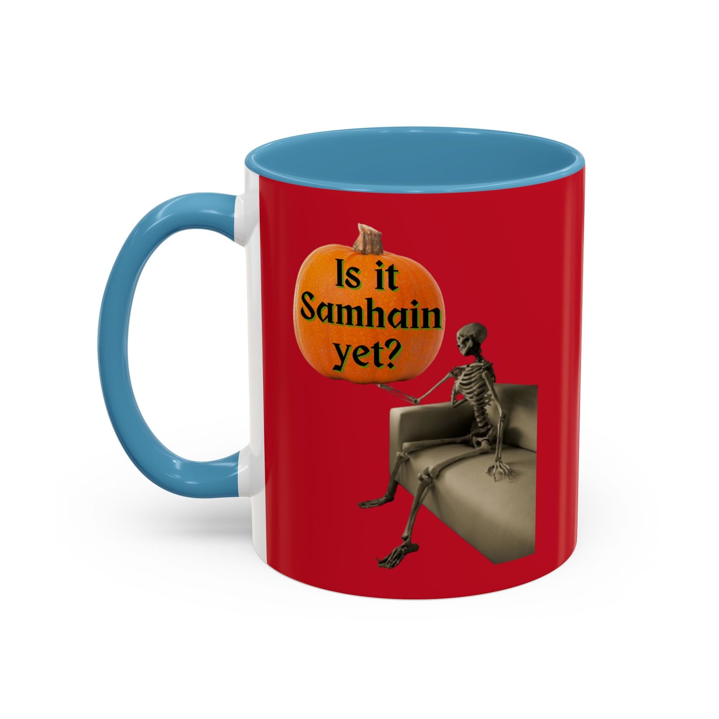Is it Samhain yet? Skeleton's Pumpkin Red Accent Mug by CreepyCrafts.boo