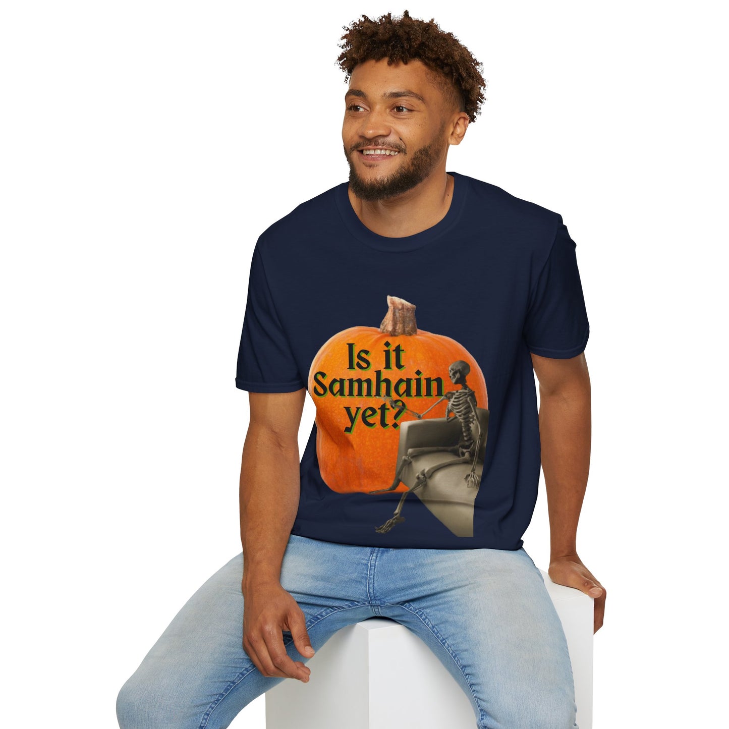 Is It Samhain Yet? Skeleton's Giant Pumpkin Dark colors Unisex T-Shirt by CreepyCrafts.boo