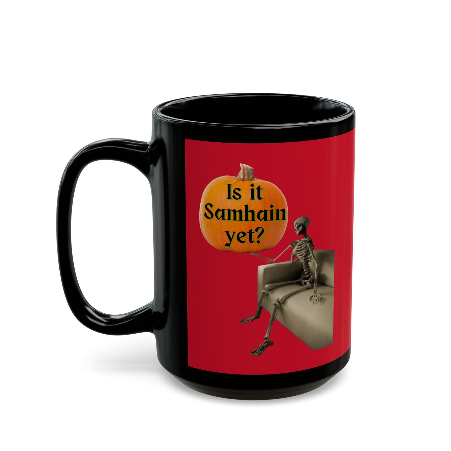 Is it Samhain yet? Skeleton's Pumpkin Red Mug by CreepyCrafts.boo