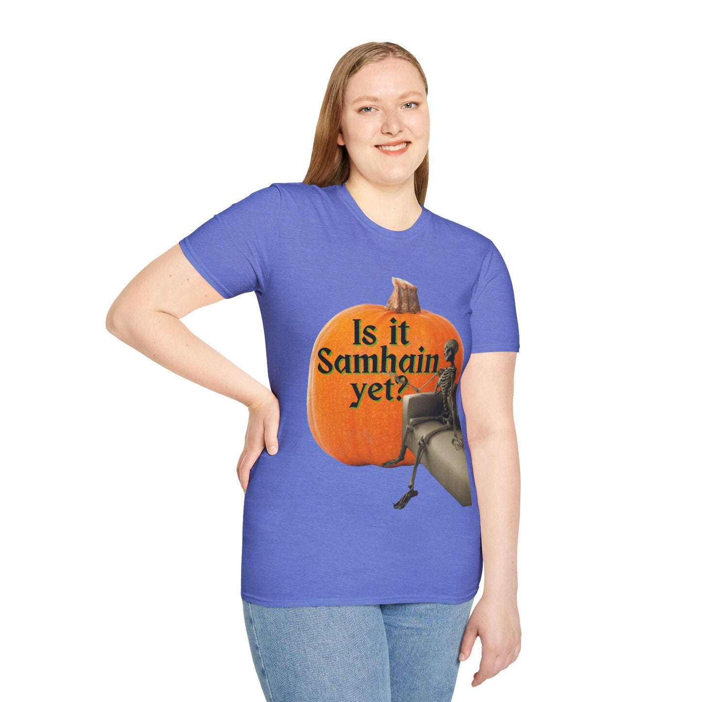 Is It Samhain Yet? Skeleton's Giant Pumpkin Light colors Unisex T-Shirt by CreepyCrafts.boo