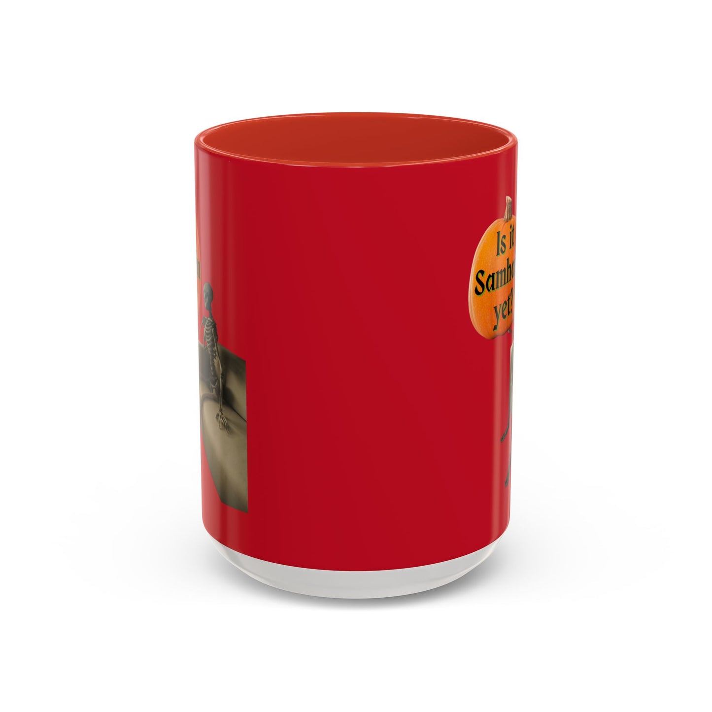 Is it Samhain yet? Skeleton's Pumpkin Red Accent Mug by CreepyCrafts.boo