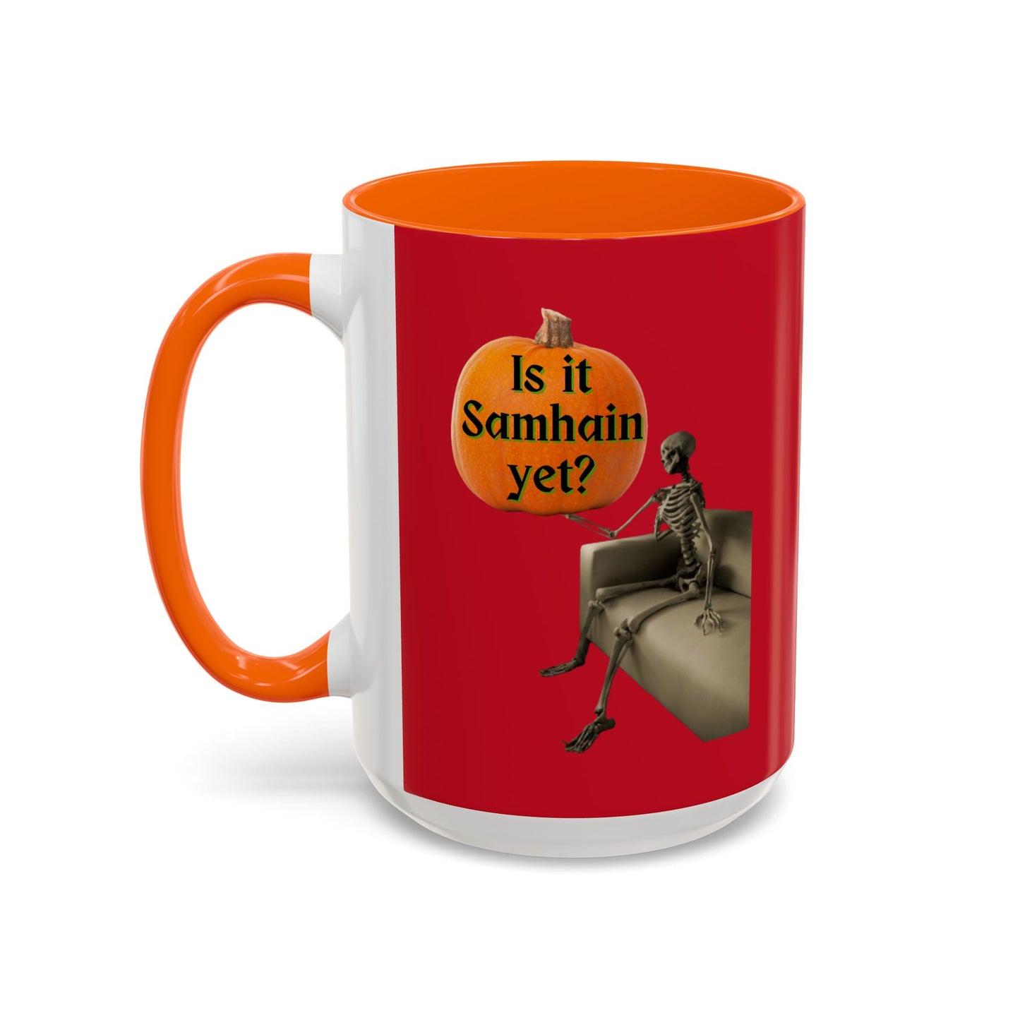 Is it Samhain yet? Skeleton's Pumpkin Red Accent Mug by CreepyCrafts.boo