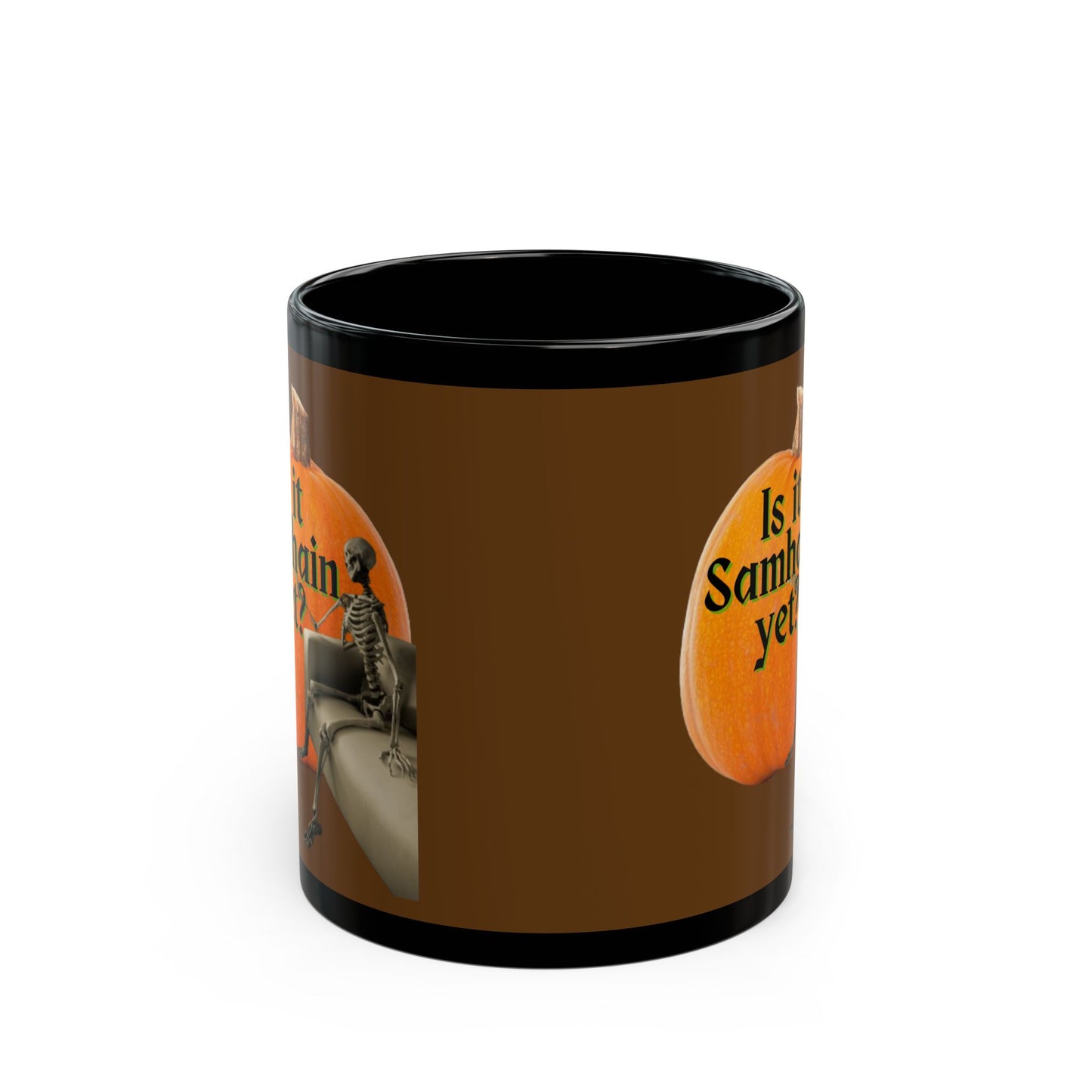 Is It Samhain Yet? Skeleton's Giant Pumpkin Brown Mug by CreepyCrafts.boo