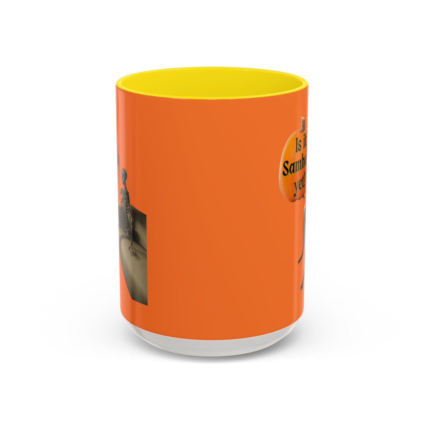 Is it Samhain yet? Skeleton's Pumpkin Orange Accent Mug by CreepyCrafts.boo