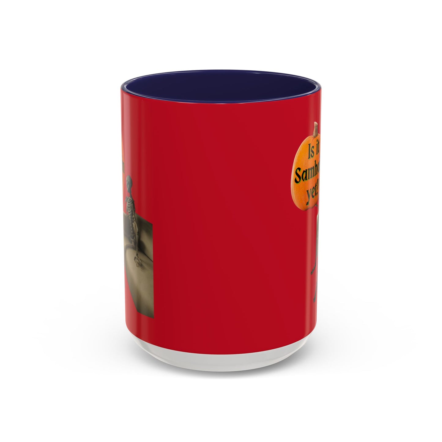 Is it Samhain yet? Skeleton's Pumpkin Red Accent Mug by CreepyCrafts.boo