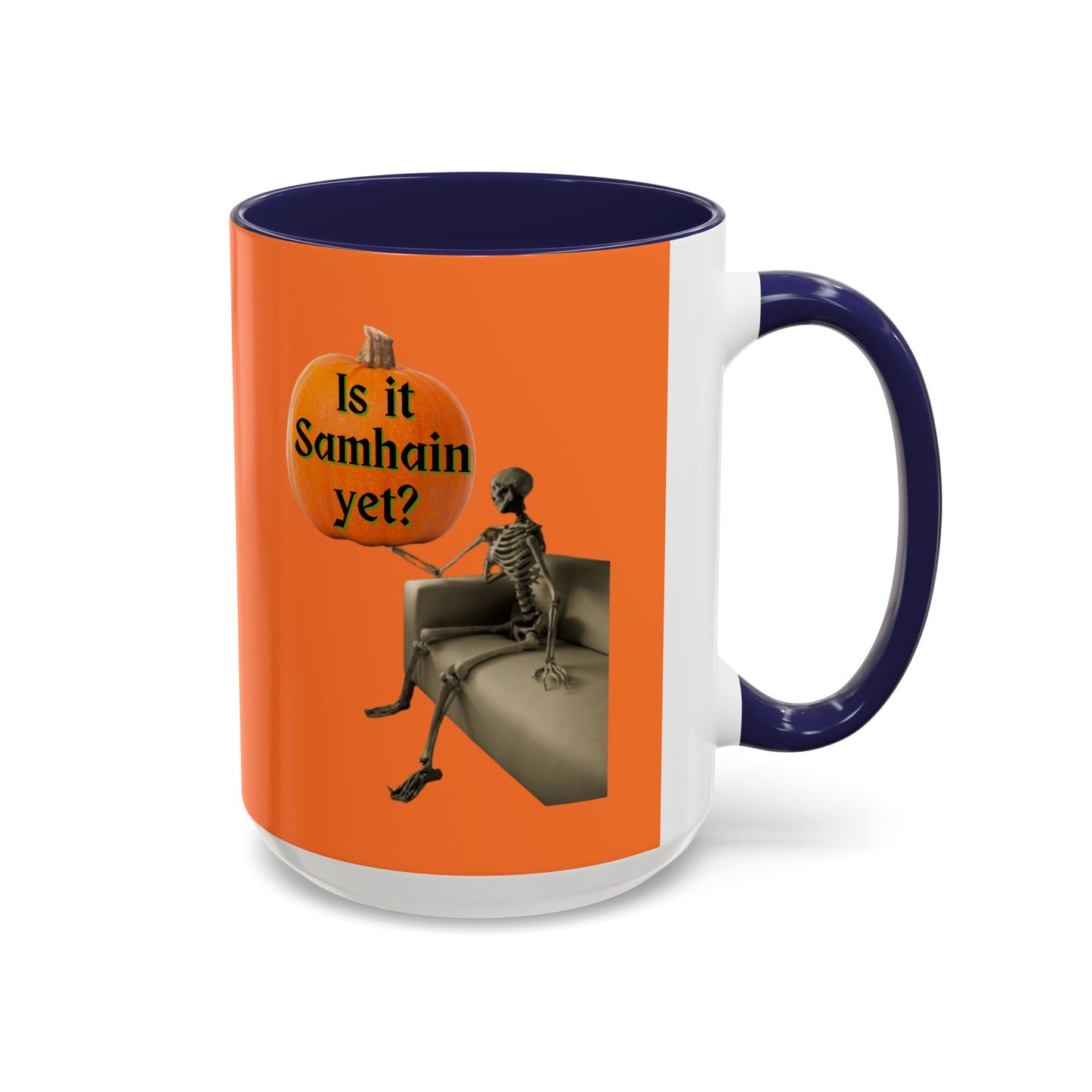 Is it Samhain yet? Skeleton's Pumpkin Orange Accent Mug by CreepyCrafts.boo