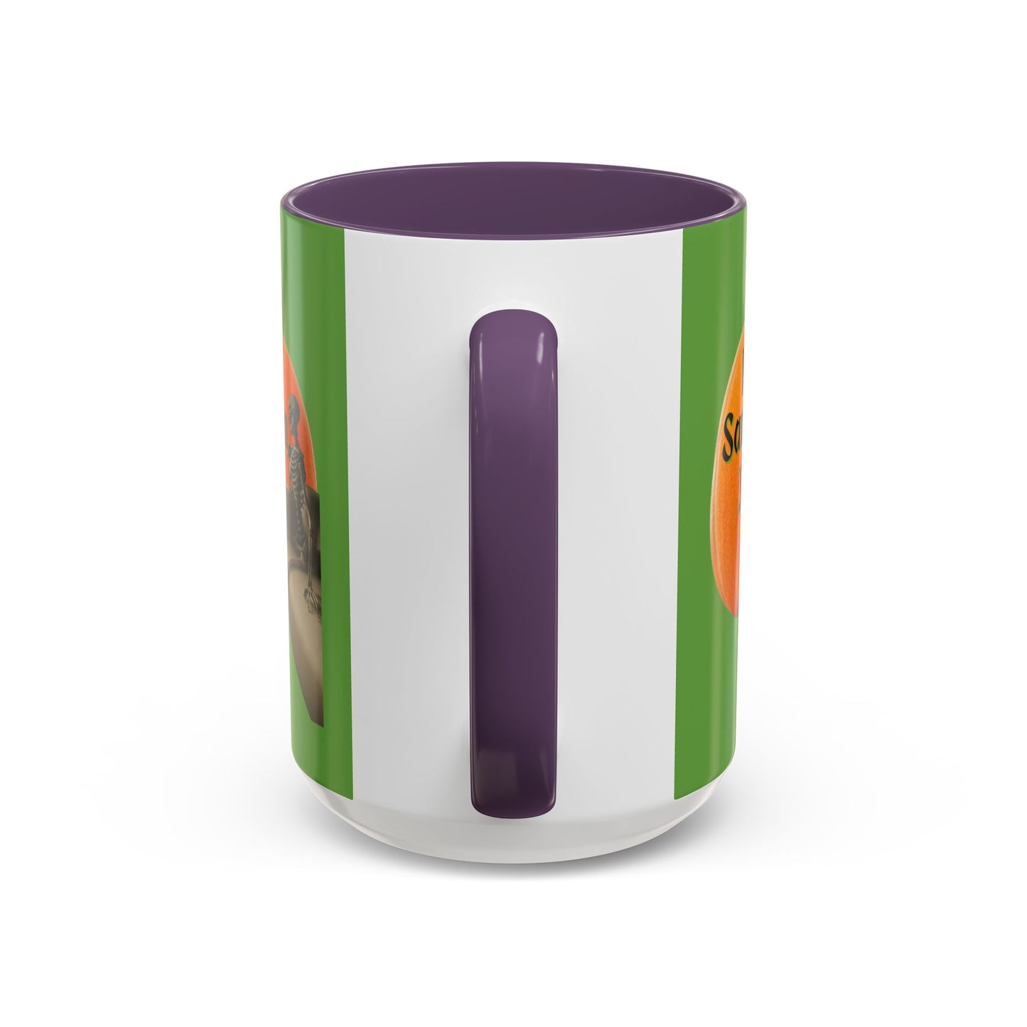 Is It Samhain Yet? Skeleton's Giant Pumpkin Green Accent Mug by CreepyCrafts.boo
