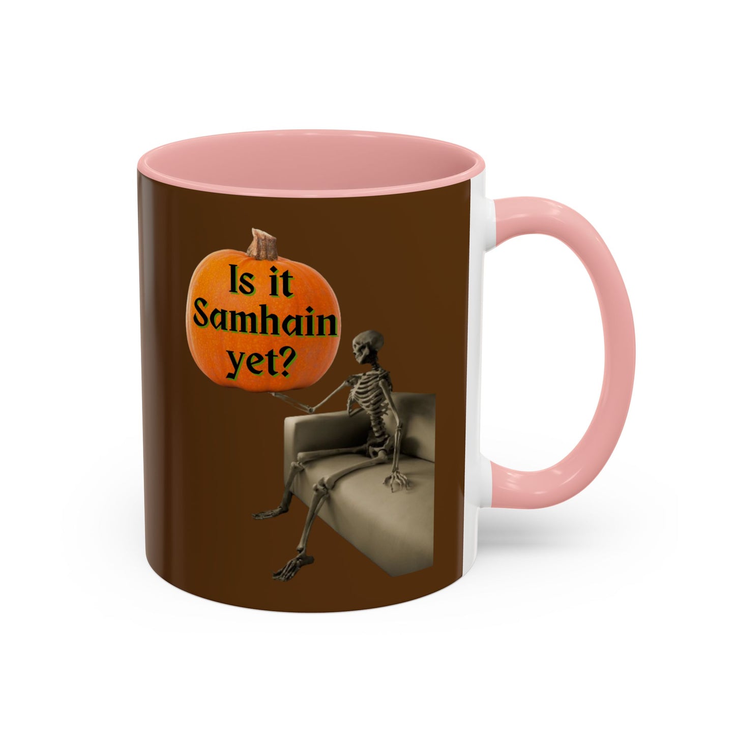 Is it Samhain yet? Skeleton's Pumpkin Brown Accent Mug by CreepyCrafts.boo