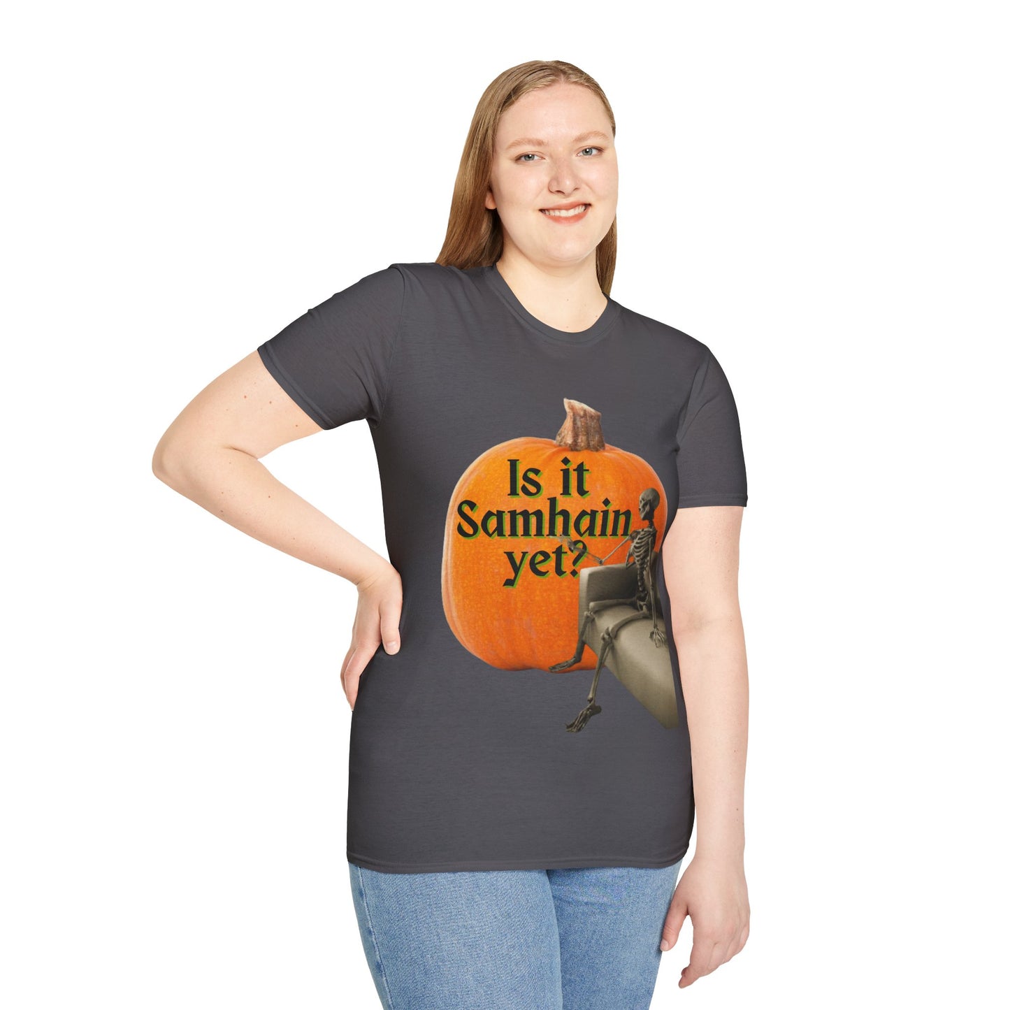 Is It Samhain Yet? Skeleton's Giant Pumpkin Dark colors Unisex T-Shirt by CreepyCrafts.boo