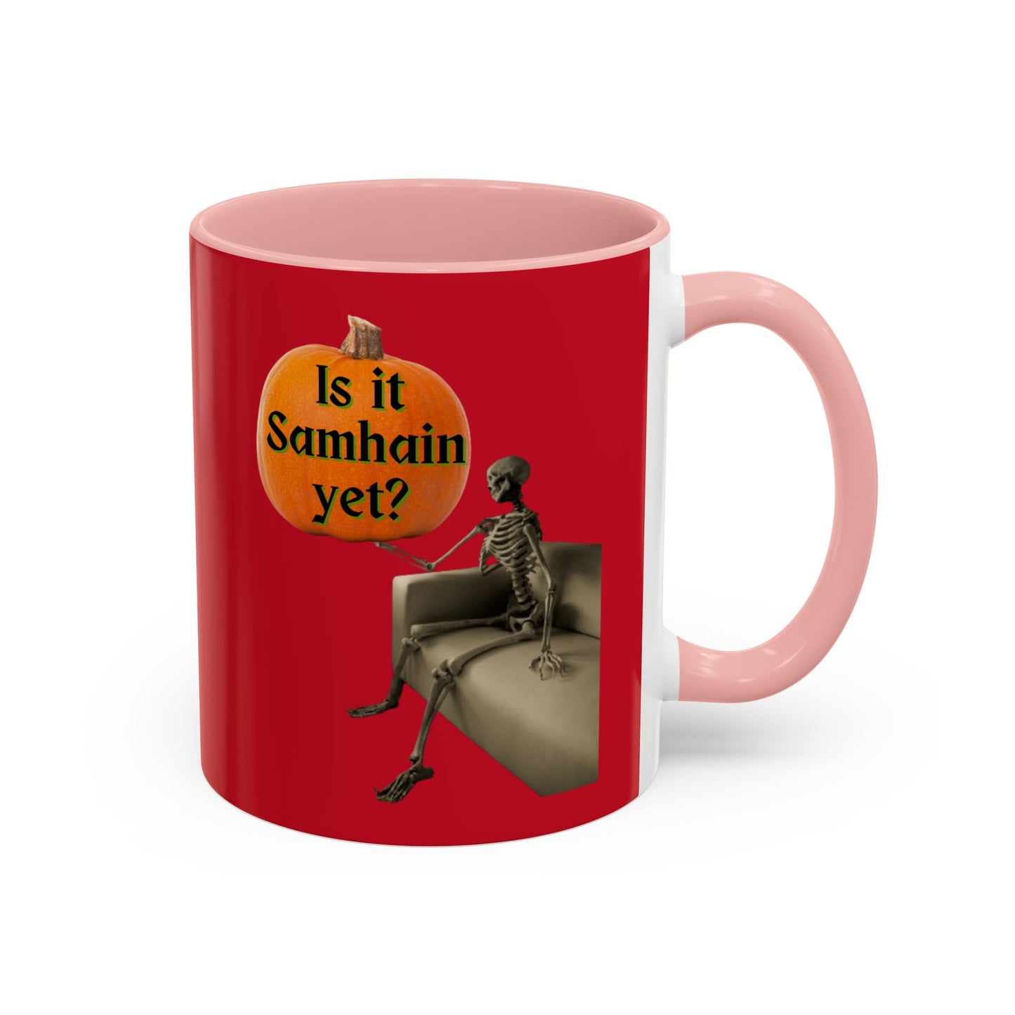 Is it Samhain yet? Skeleton's Pumpkin Red Accent Mug by CreepyCrafts.boo