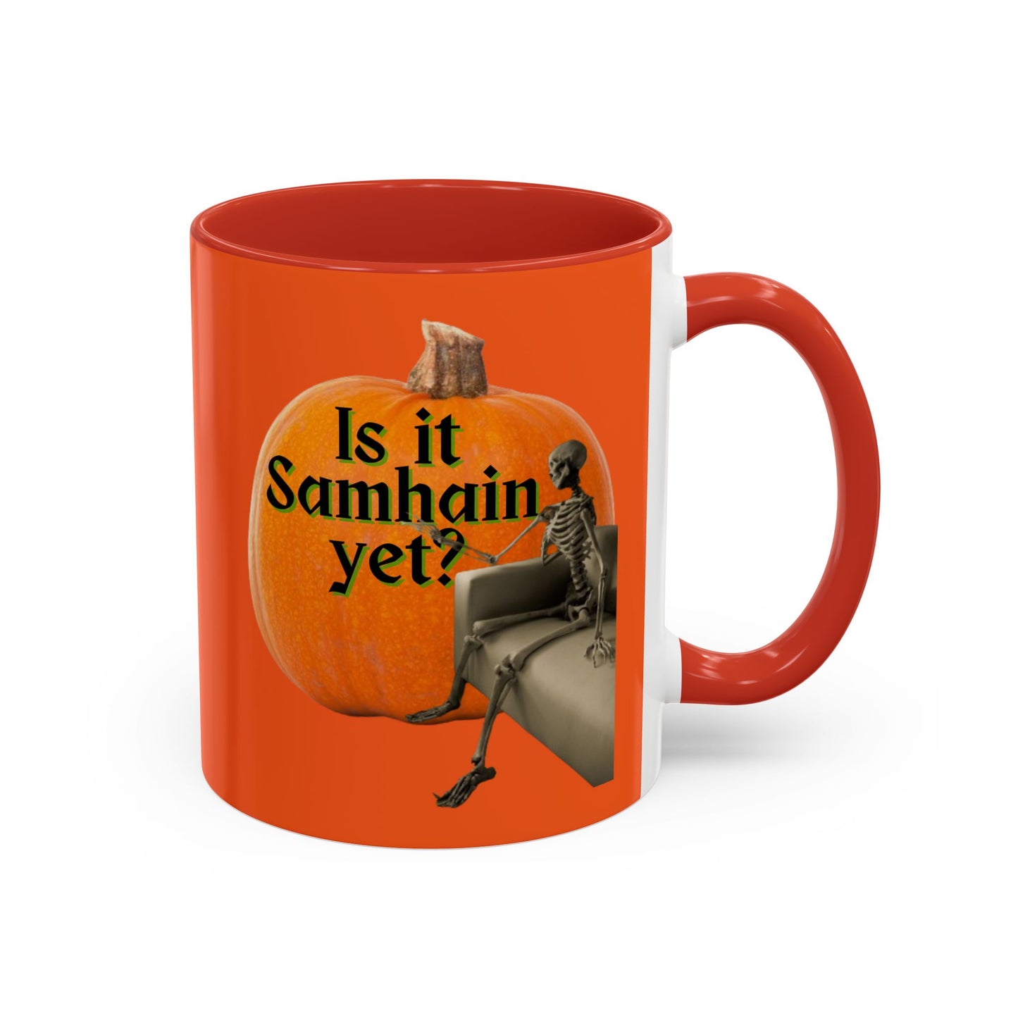 Is It Samhain Yet? Skeleton's Giant Pumpkin Orange Accent Mug by CreepyCrafts.boo