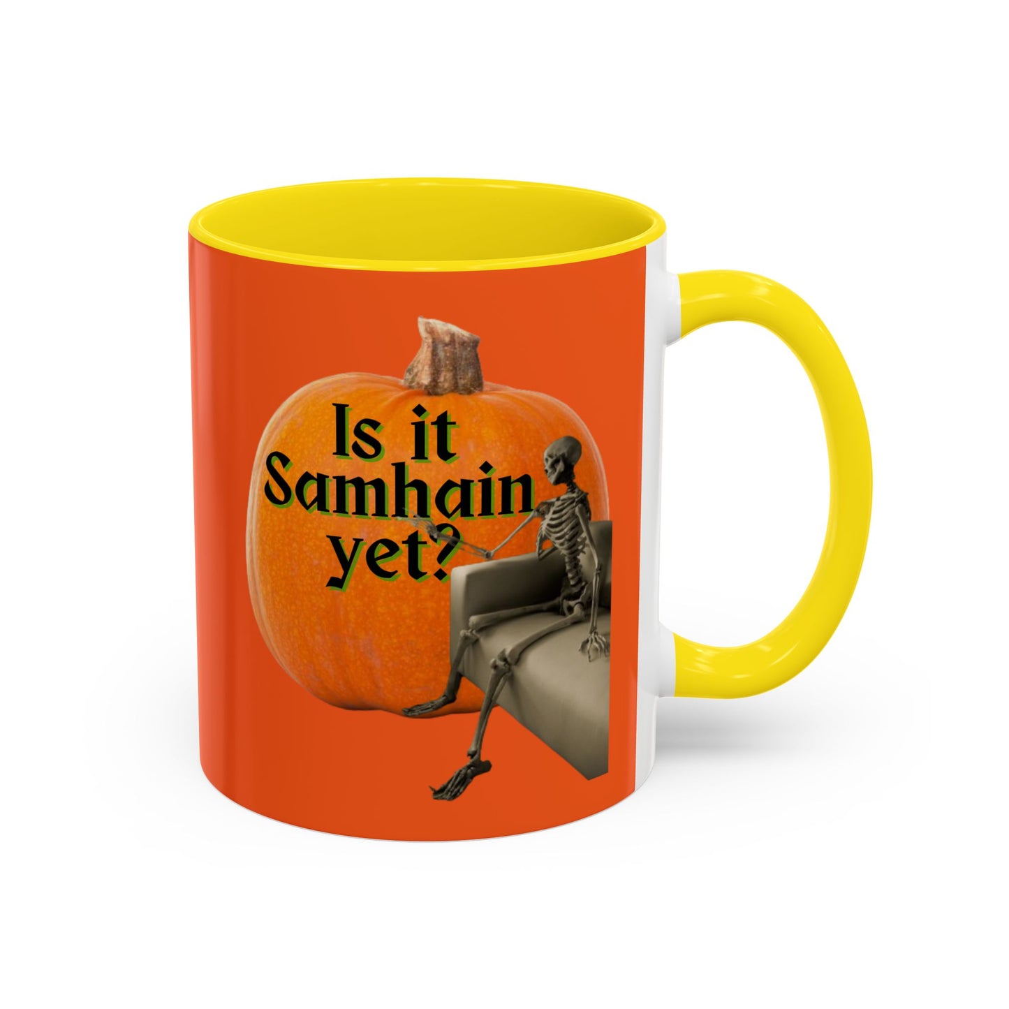 Is It Samhain Yet? Skeleton's Giant Pumpkin Orange Accent Mug by CreepyCrafts.boo