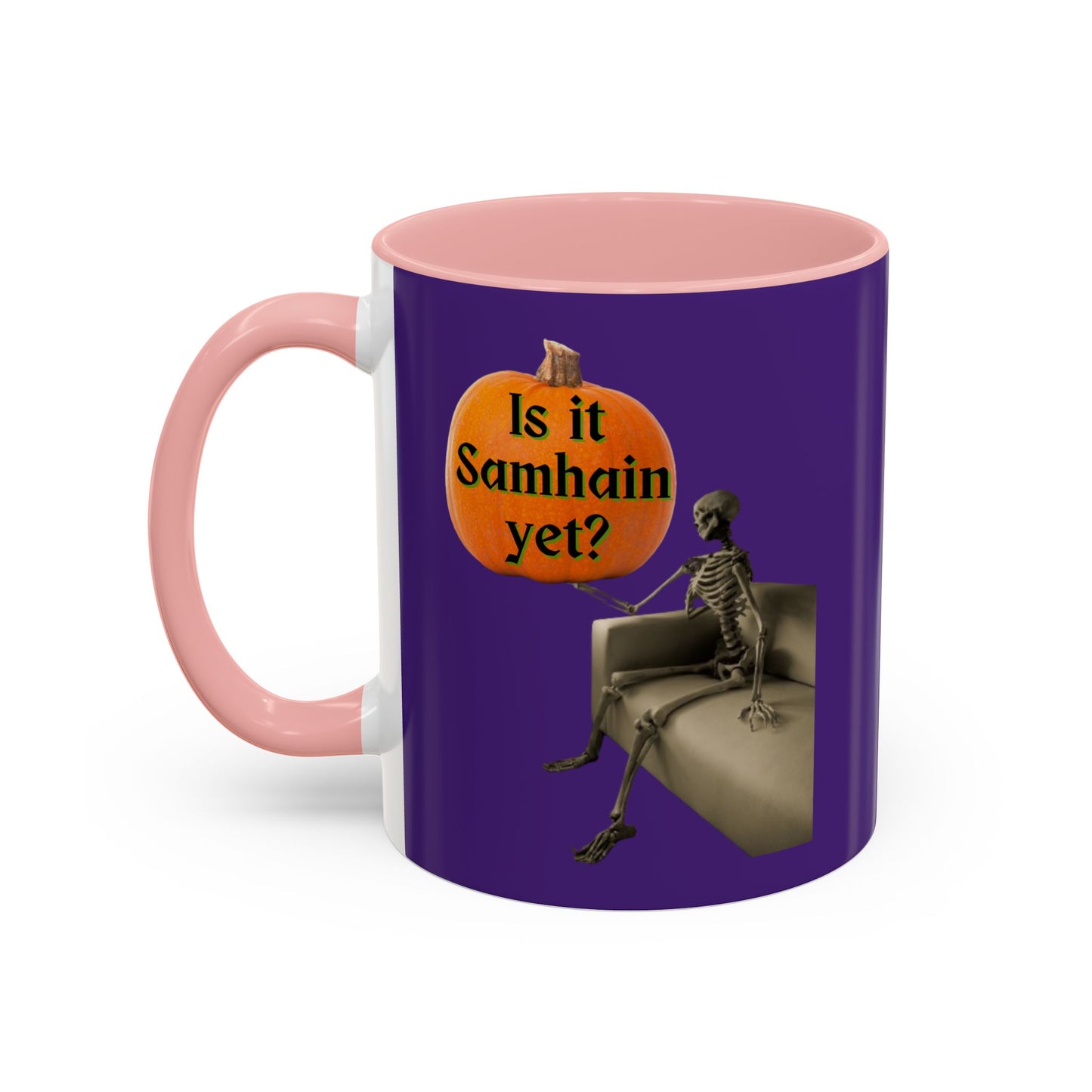Is it Samhain yet? Skeleton's Pumpkin Purple Accent Mug by CreepyCrafts.boo