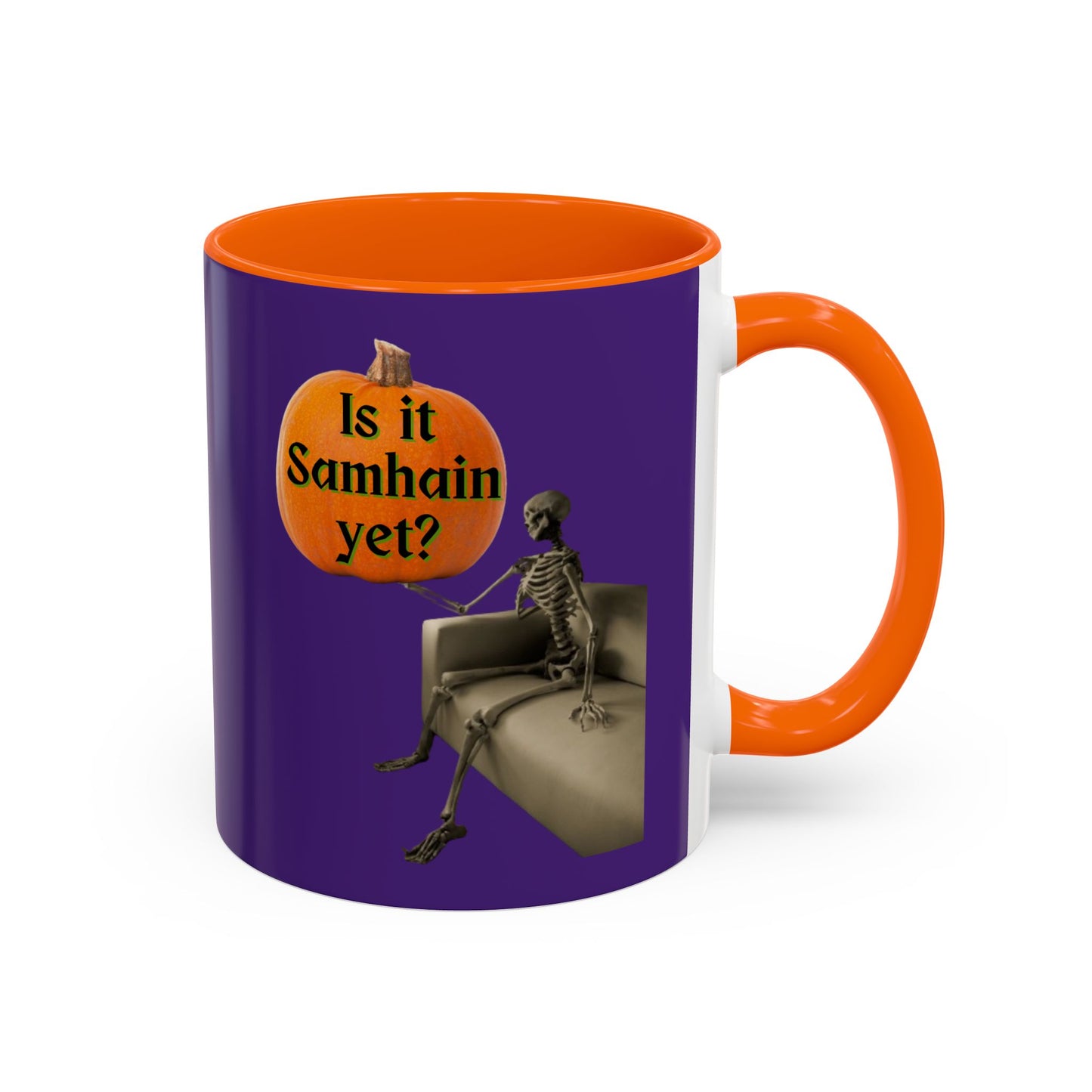 Is it Samhain yet? Skeleton's Pumpkin Purple Accent Mug by CreepyCrafts.boo