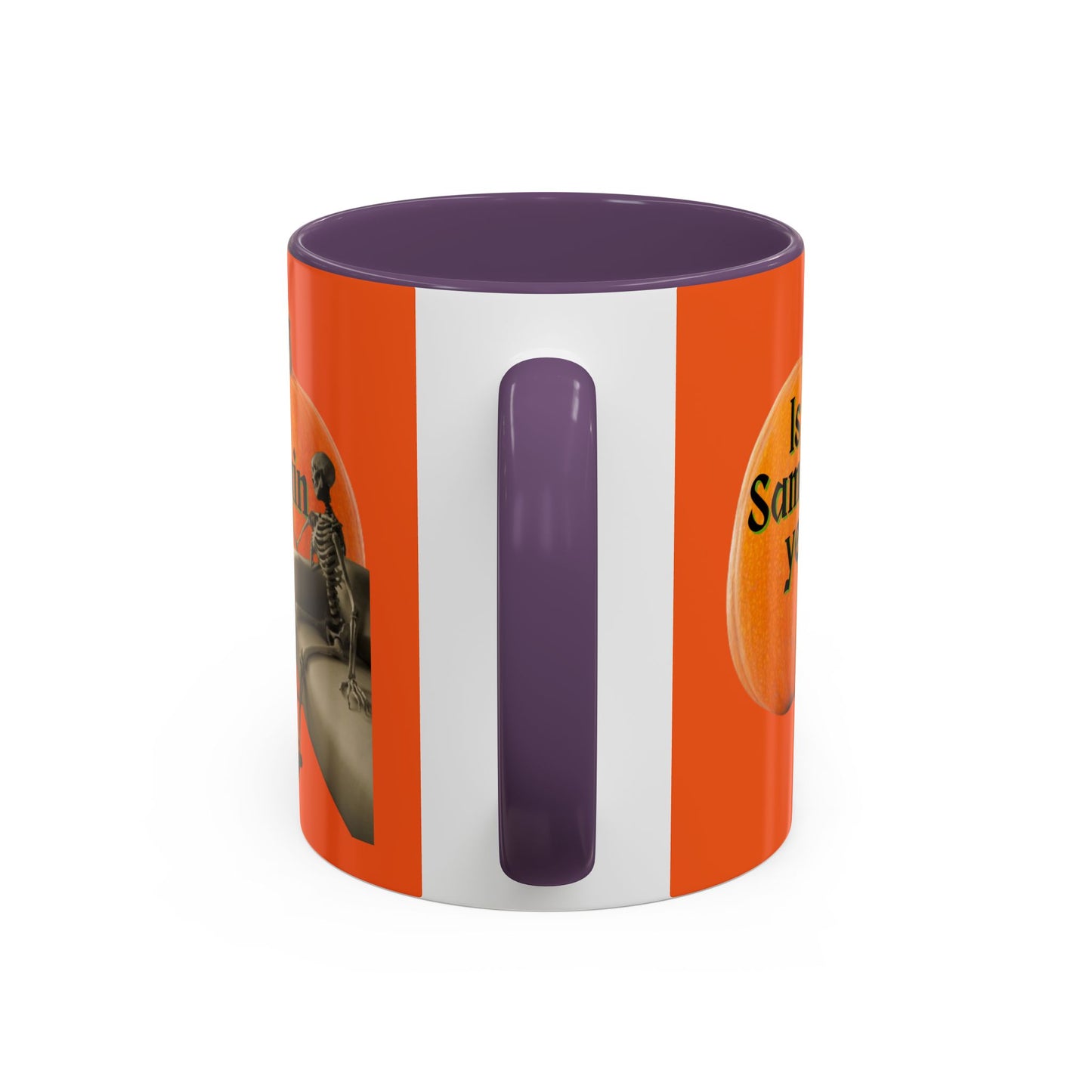 Is It Samhain Yet? Skeleton's Giant Pumpkin Orange Accent Mug by CreepyCrafts.boo