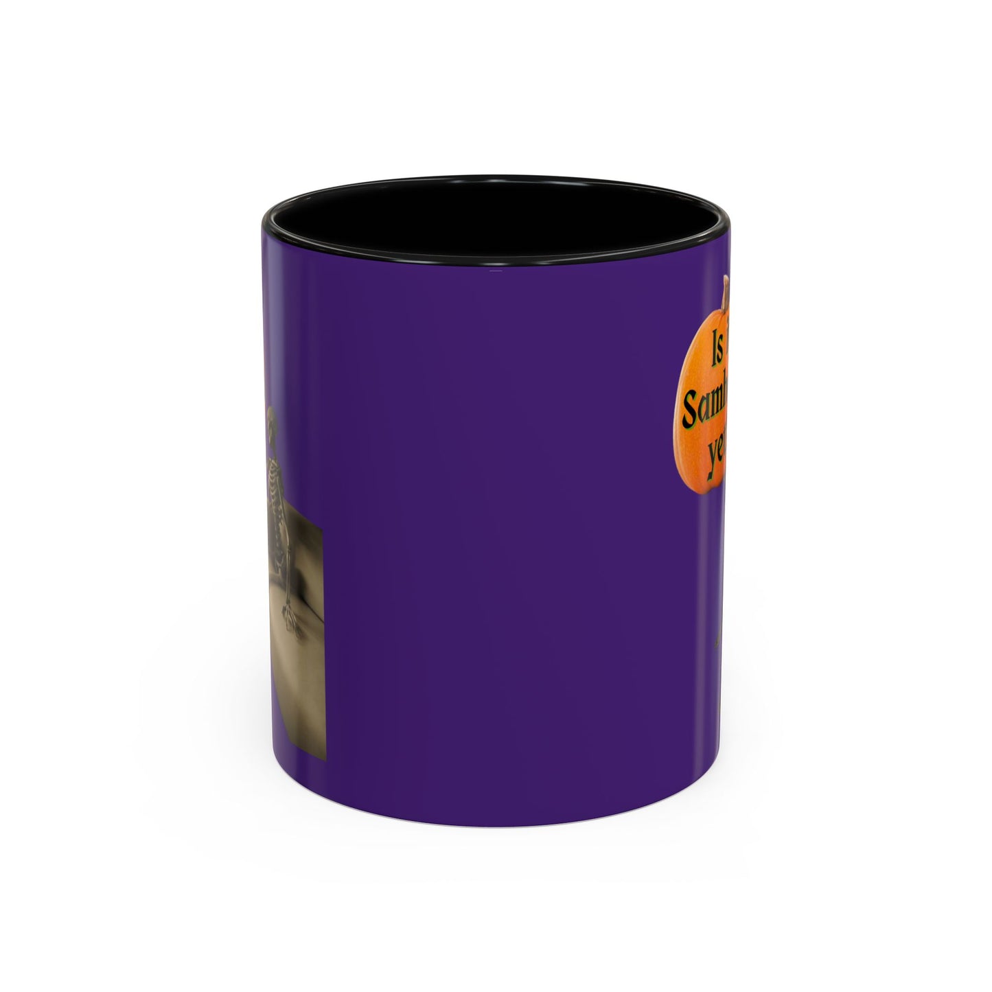 Is it Samhain yet? Skeleton's Pumpkin Purple Accent Mug by CreepyCrafts.boo
