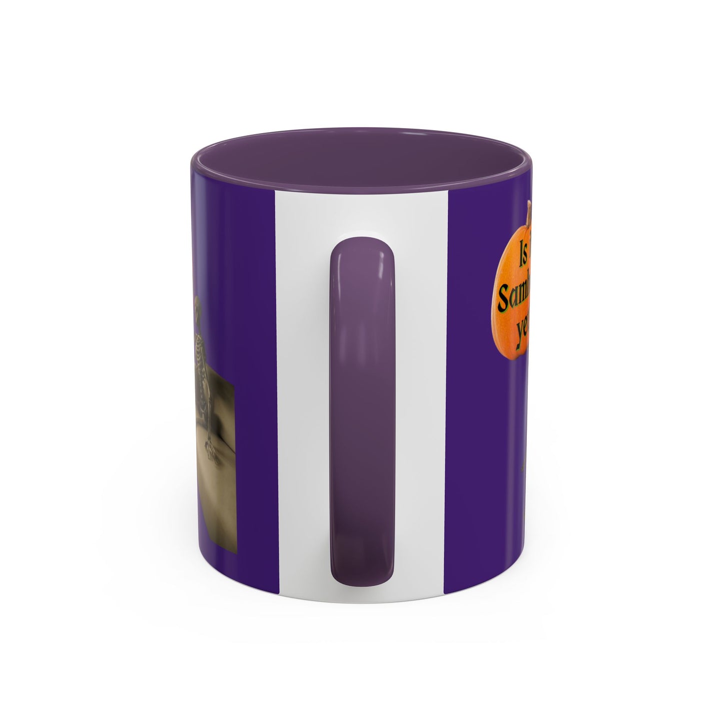 Is it Samhain yet? Skeleton's Pumpkin Purple Accent Mug by CreepyCrafts.boo