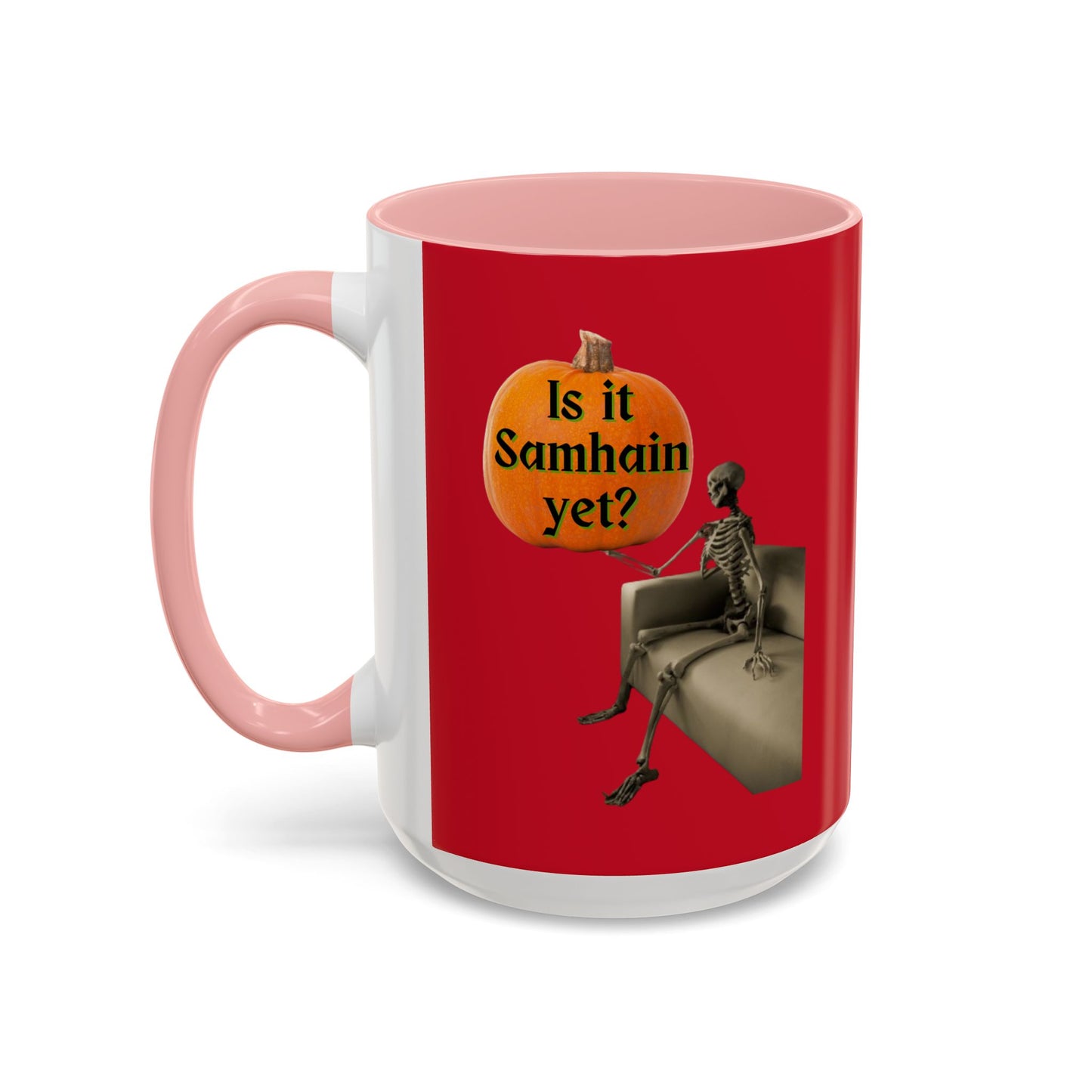 Is it Samhain yet? Skeleton's Pumpkin Red Accent Mug by CreepyCrafts.boo