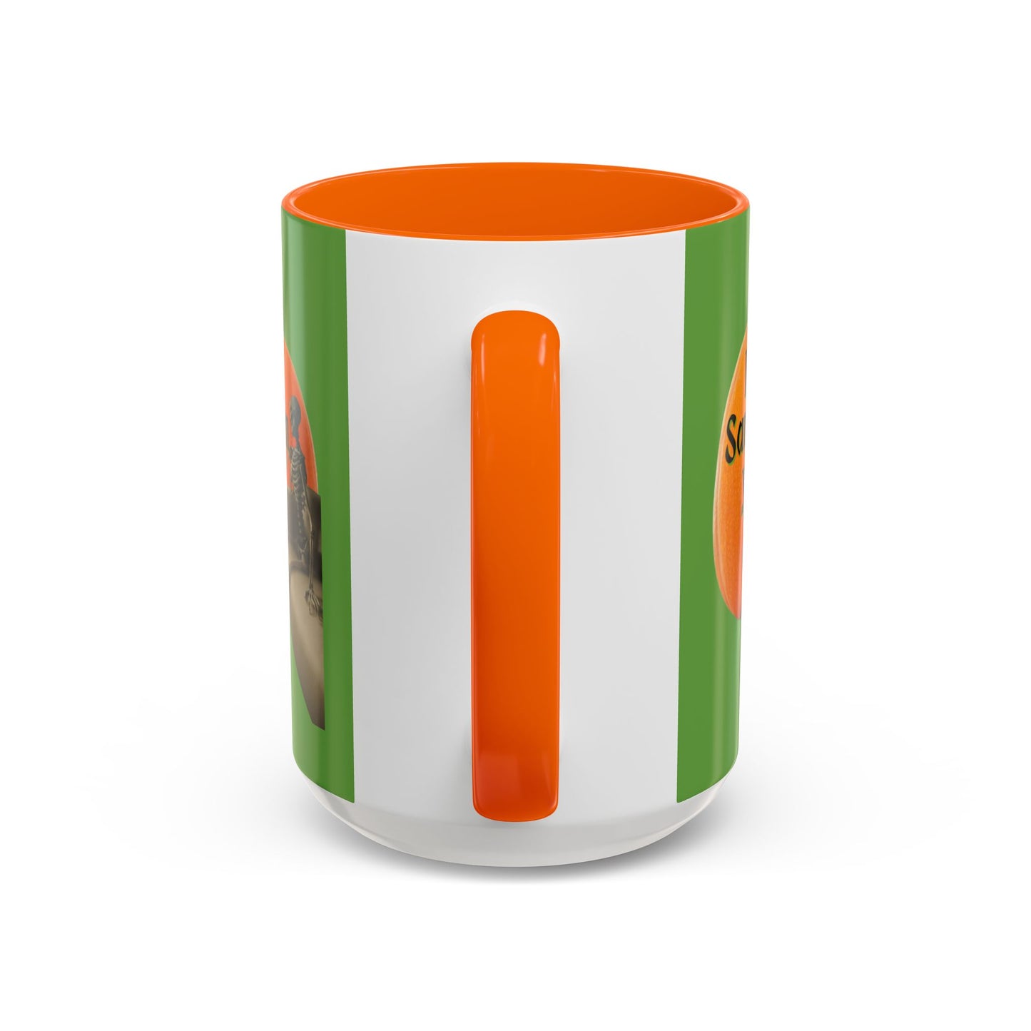 Is It Samhain Yet? Skeleton's Giant Pumpkin Green Accent Mug by CreepyCrafts.boo